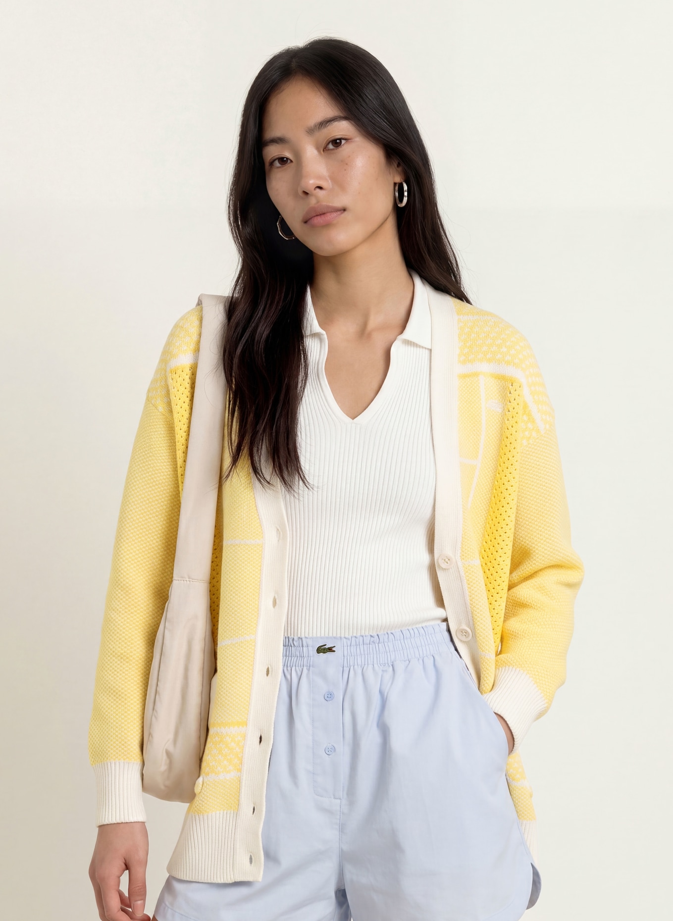 LACOSTE Kardigan: JASNOŻÓŁTY / BIAŁY