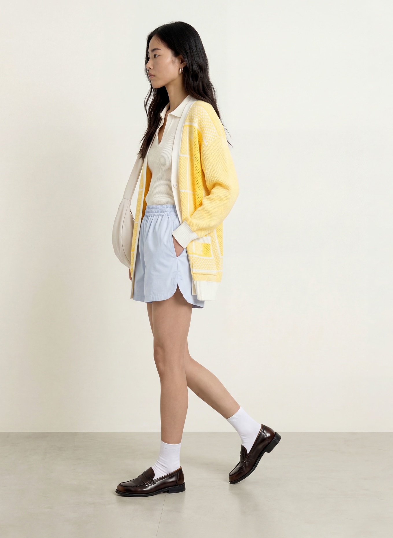 LACOSTE Kardigan: JASNOŻÓŁTY / BIAŁY
