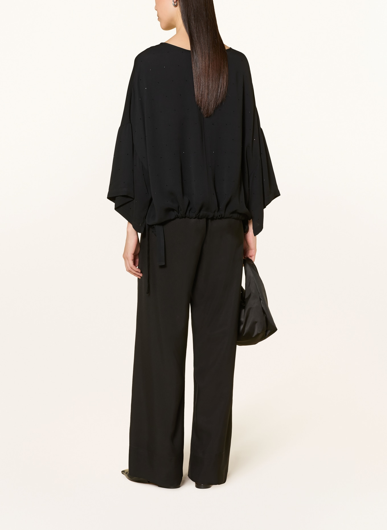 ELENA MIRO Oversized-Blusenshirt mit Schmucksteinen: SCHWARZ