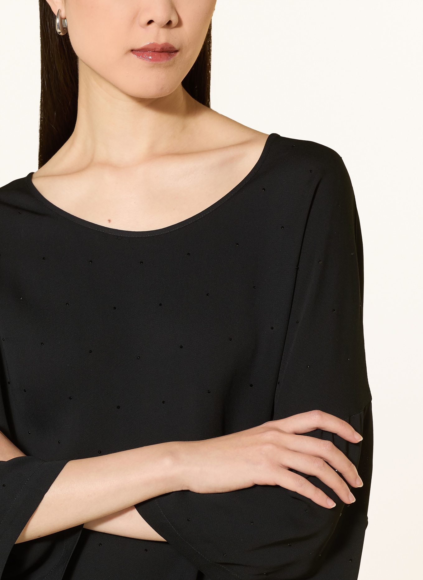ELENA MIRO Oversized-Blusenshirt mit Schmucksteinen: SCHWARZ