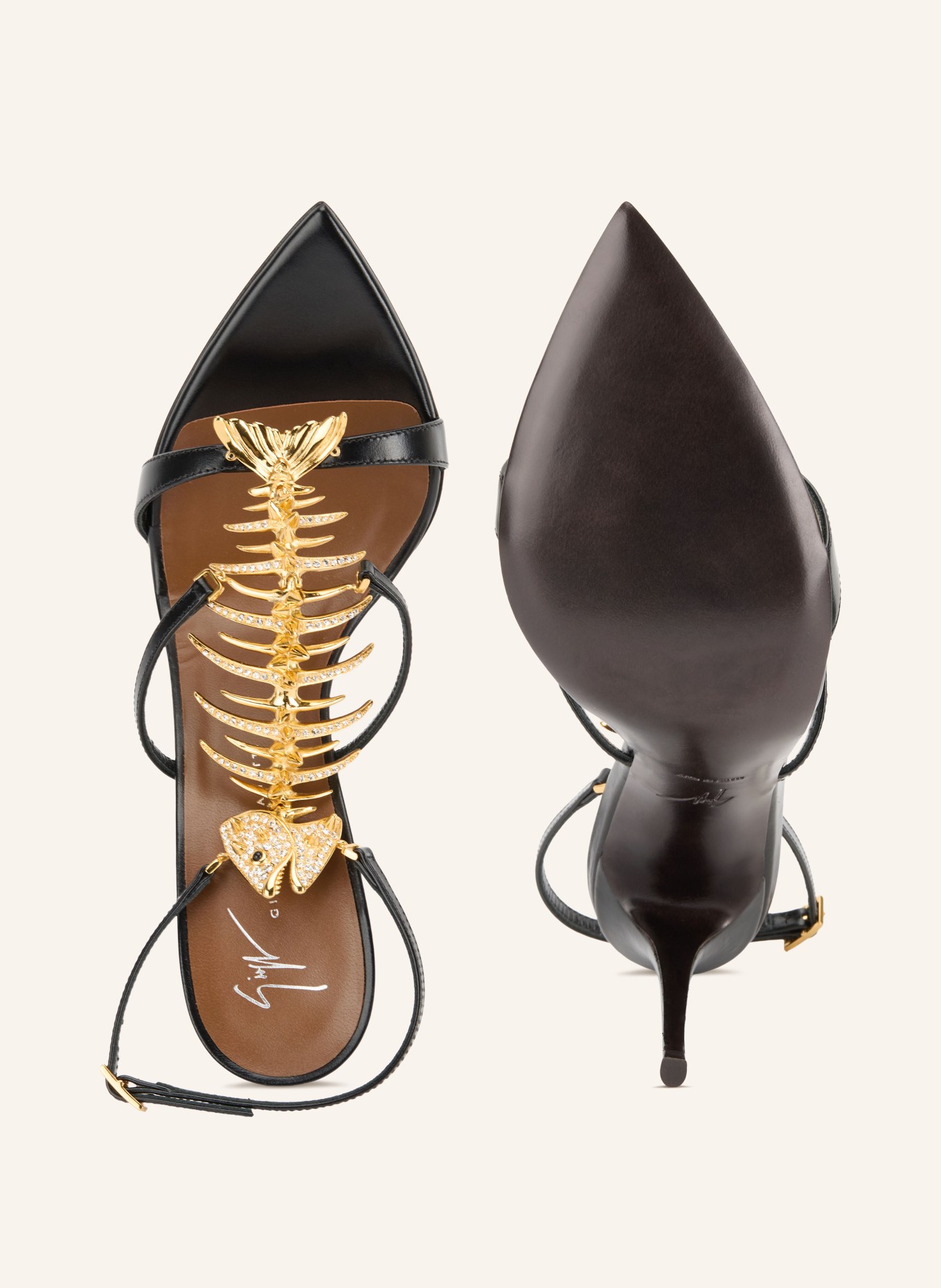 GIUSEPPE ZANOTTI DESIGN Slingpumps THE SLIM 2.0 met sierstenen: ZWART / GOUD