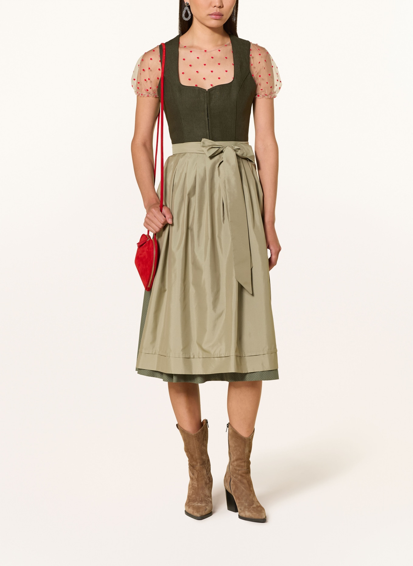 AlpenHERZ Dirndlbluse LOLA: BEIGE / ROT