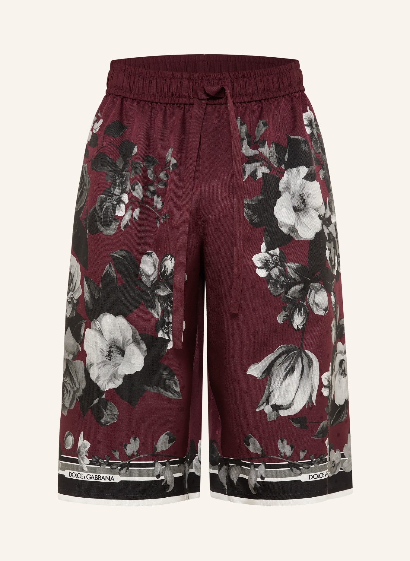 DOLCE & GABBANA Hedvábné šortky: TMAVĚ ČERVENÁ / BÍLÁ / ČERNÁ