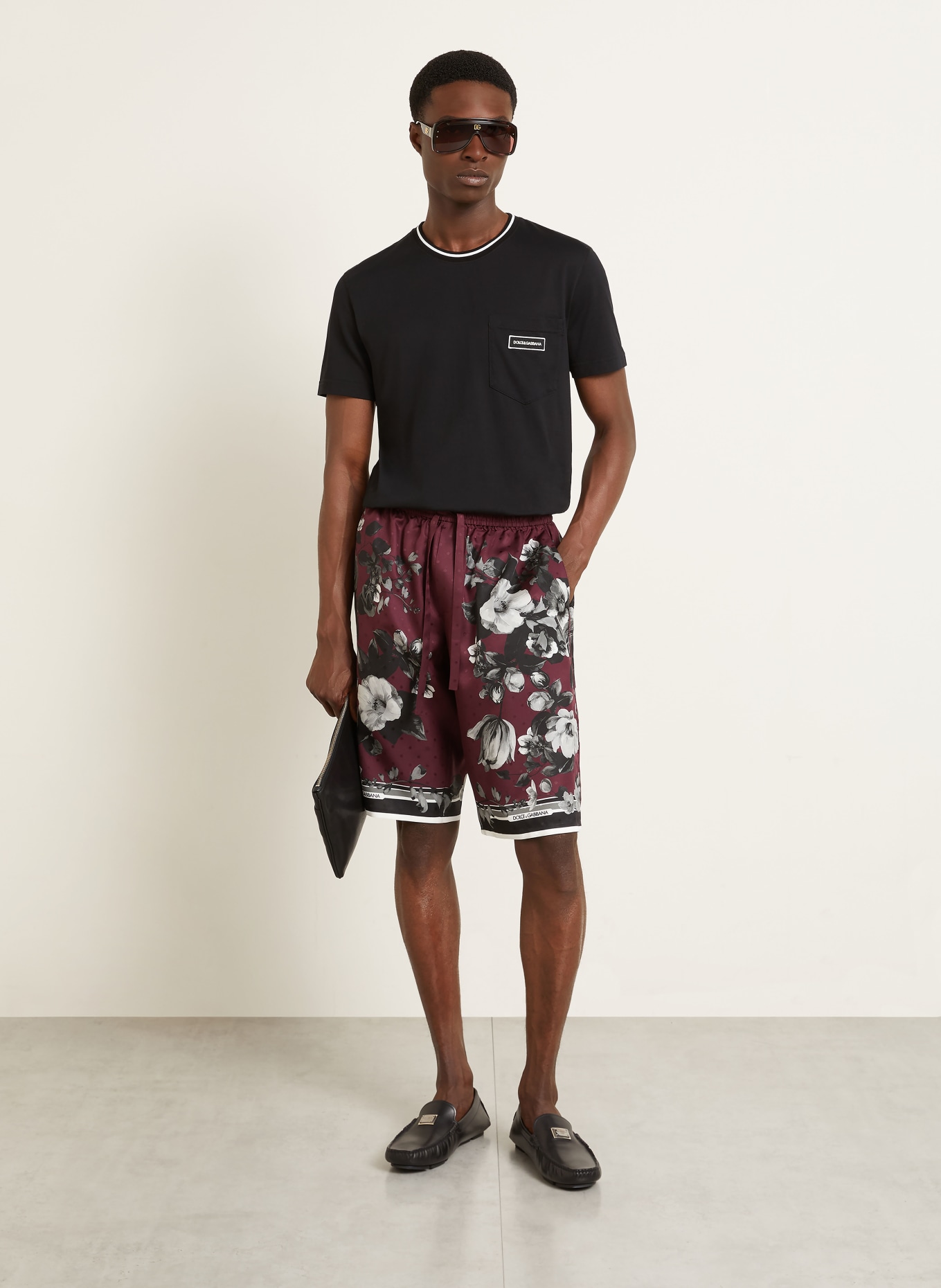 DOLCE & GABBANA Hedvábné šortky: TMAVĚ ČERVENÁ / BÍLÁ / ČERNÁ