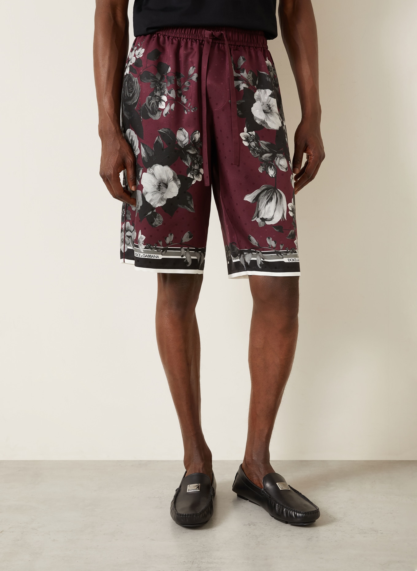 DOLCE & GABBANA Hedvábné šortky: TMAVĚ ČERVENÁ / BÍLÁ / ČERNÁ