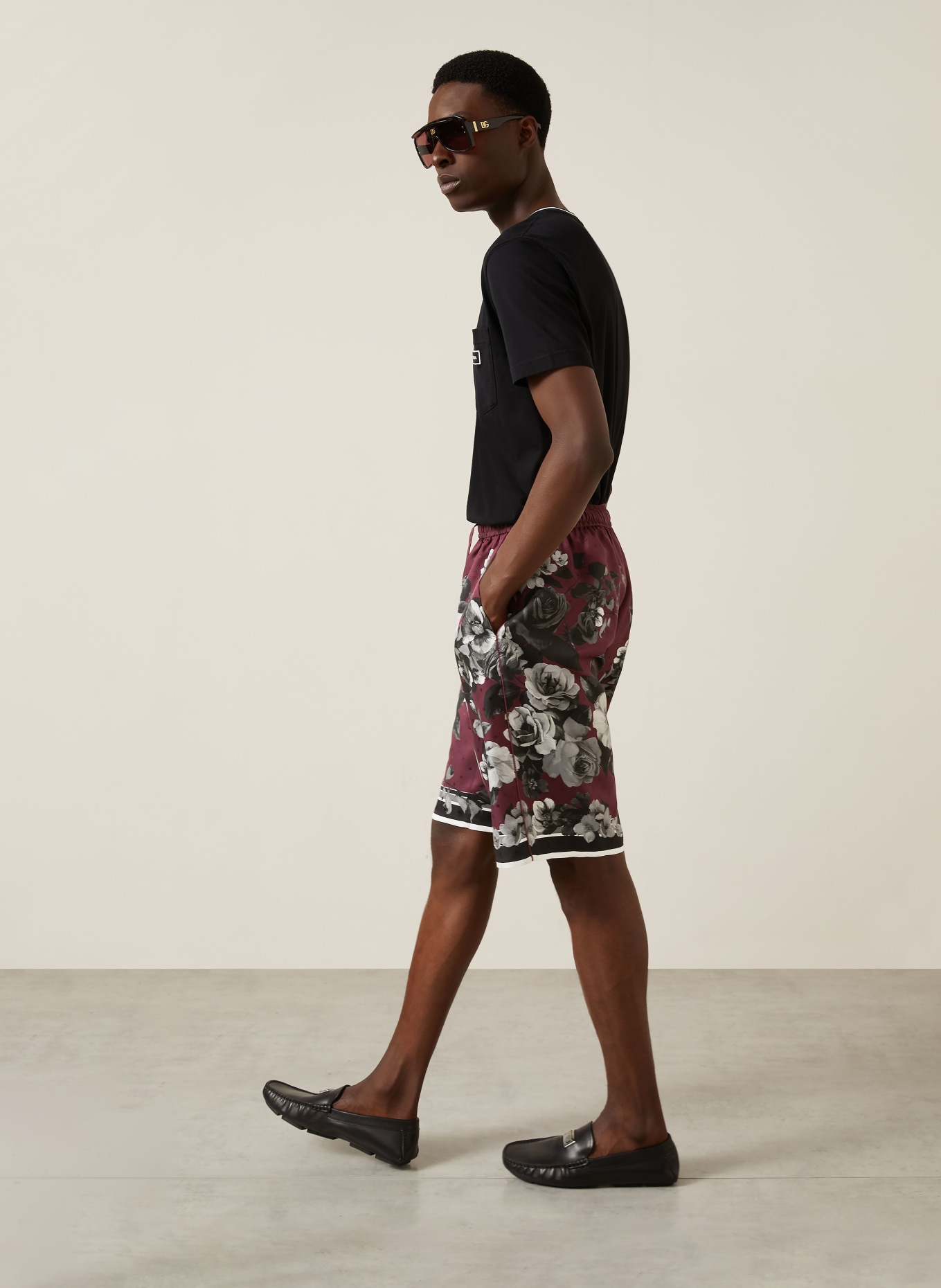 DOLCE & GABBANA Hedvábné šortky: TMAVĚ ČERVENÁ / BÍLÁ / ČERNÁ