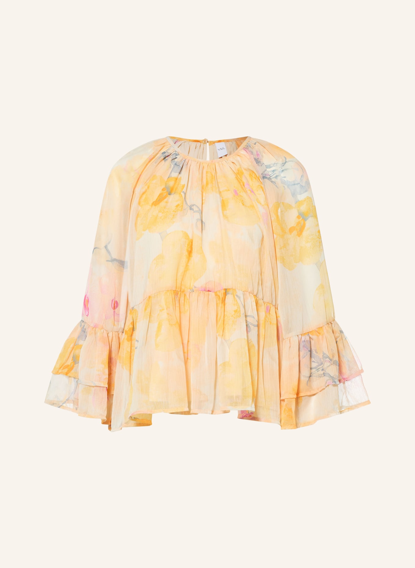 Y.A.S. Blusenshirt mit 3/4-Arm und Rüschen: HELLGELB / PINK / DUNKELGELB