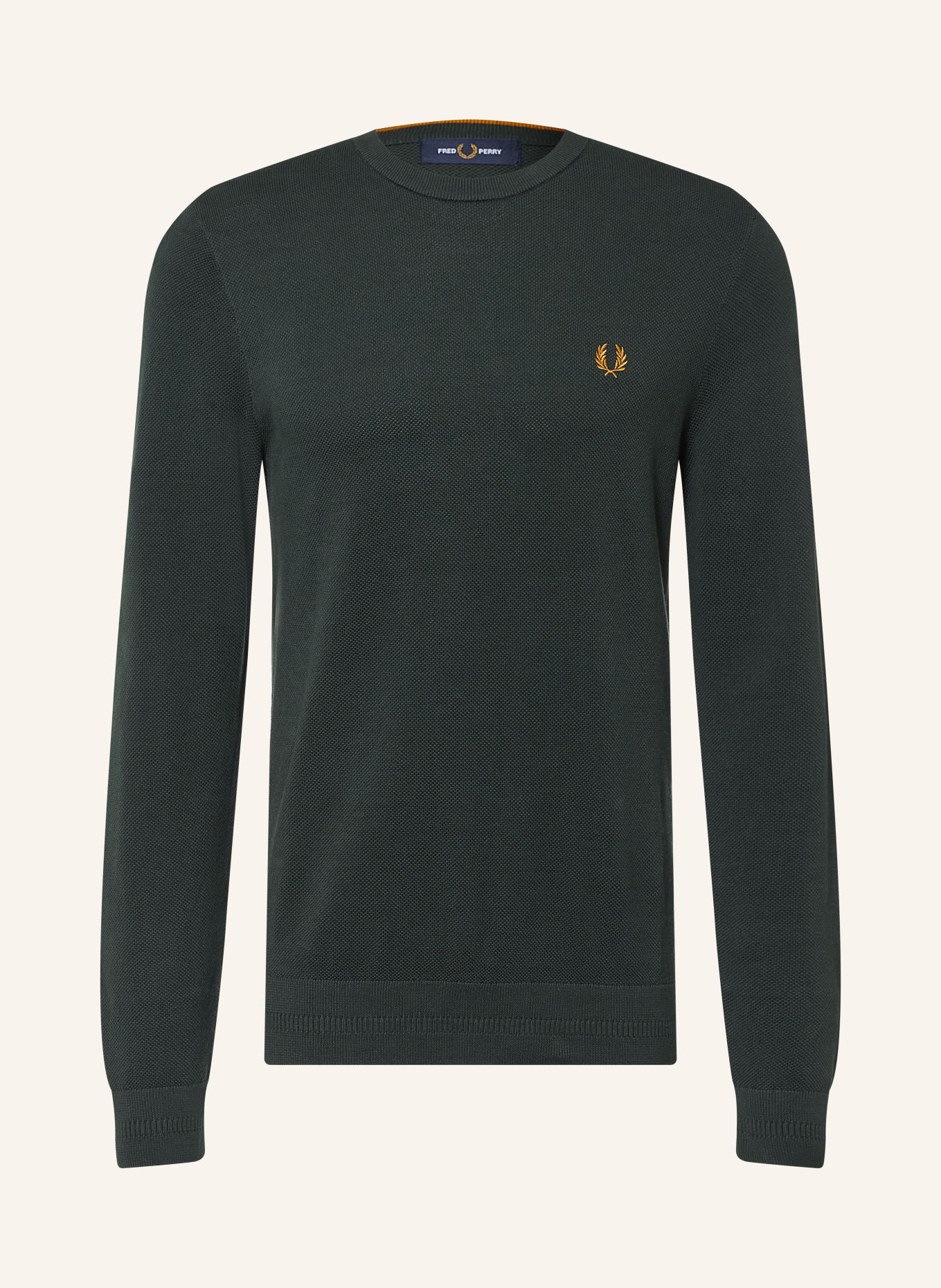 FRED PERRY Piqué-trui: DONKERGROEN