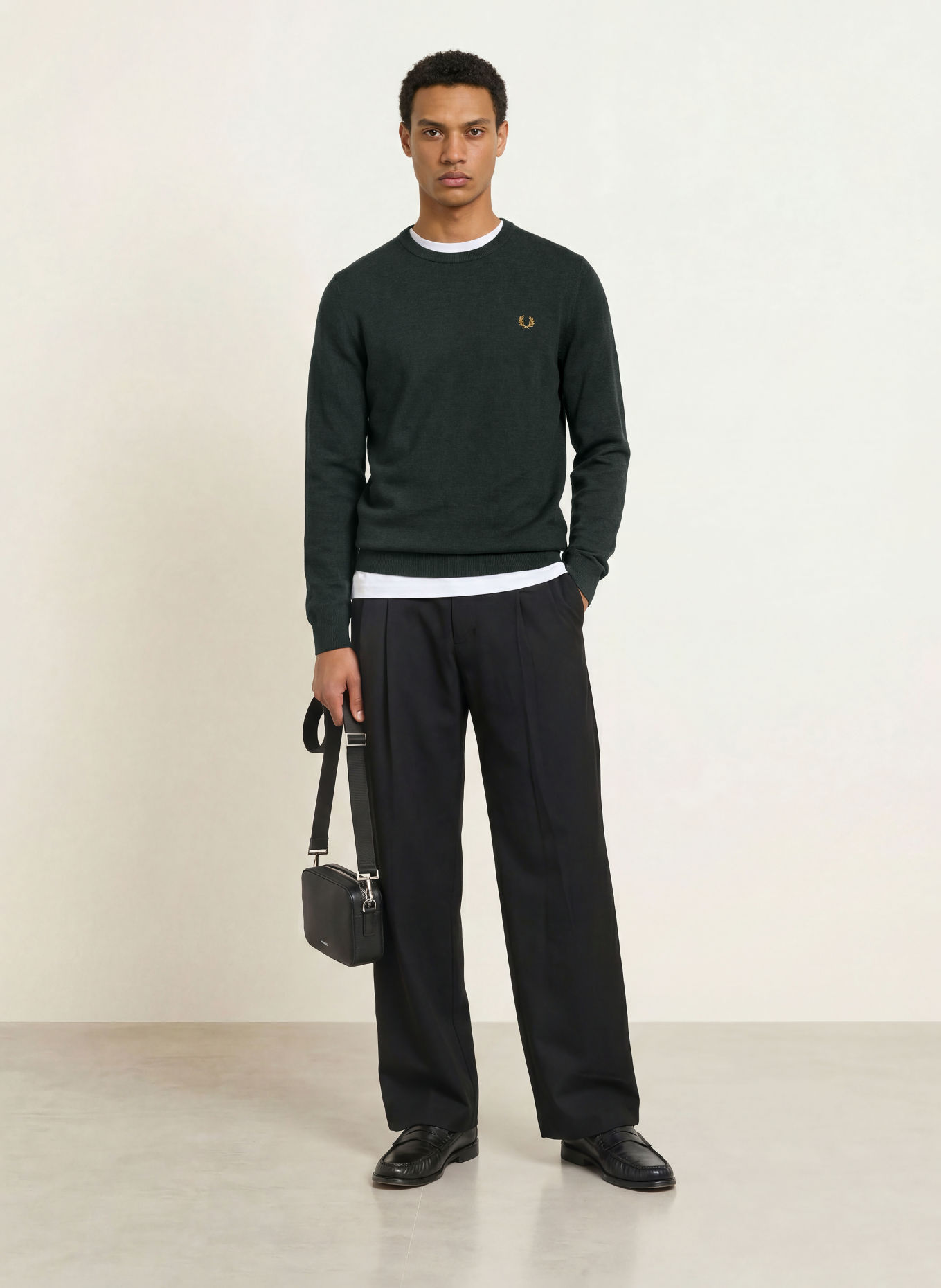 FRED PERRY Piqué-trui: DONKERGROEN
