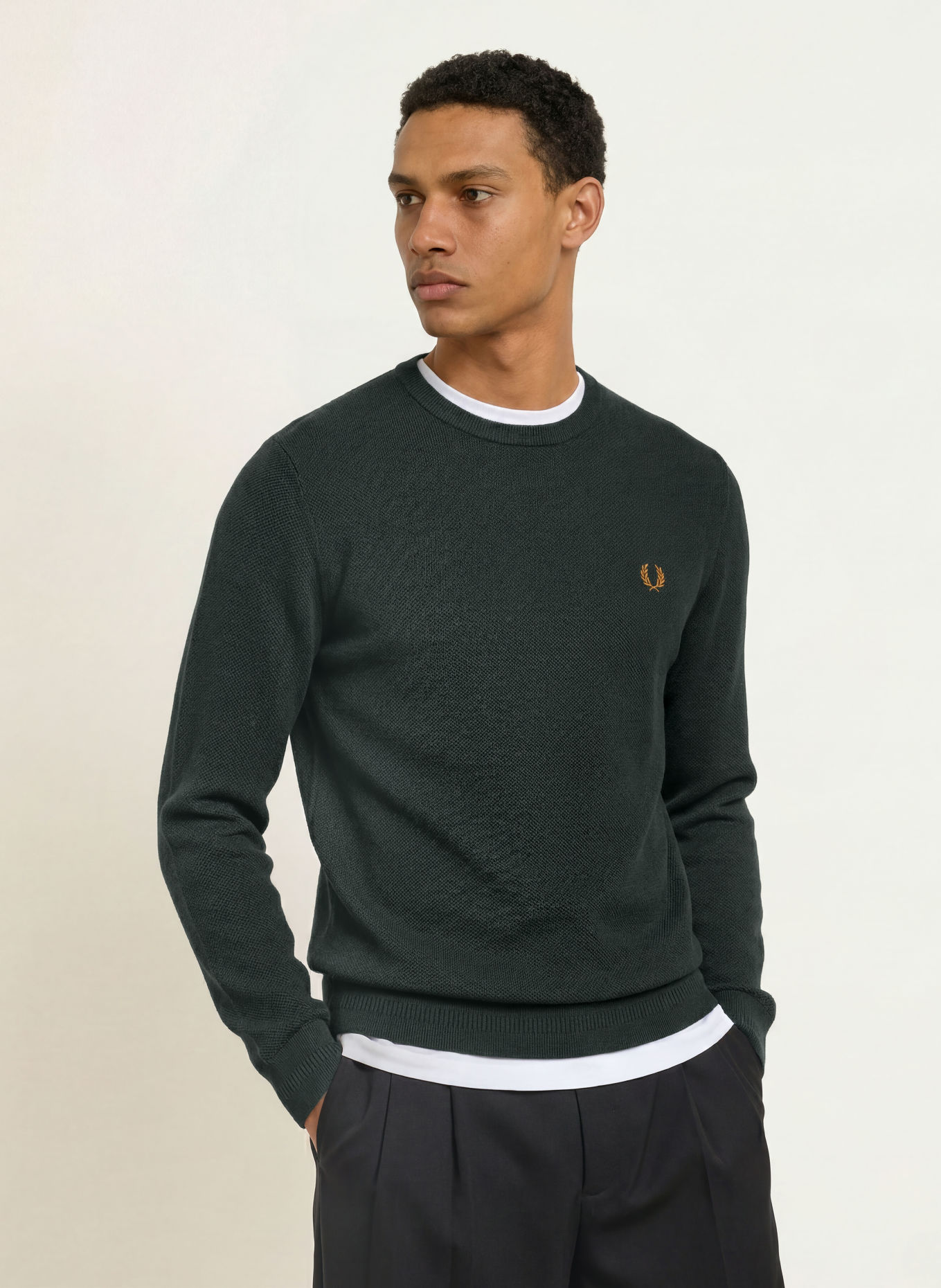 FRED PERRY Piqué-trui: DONKERGROEN