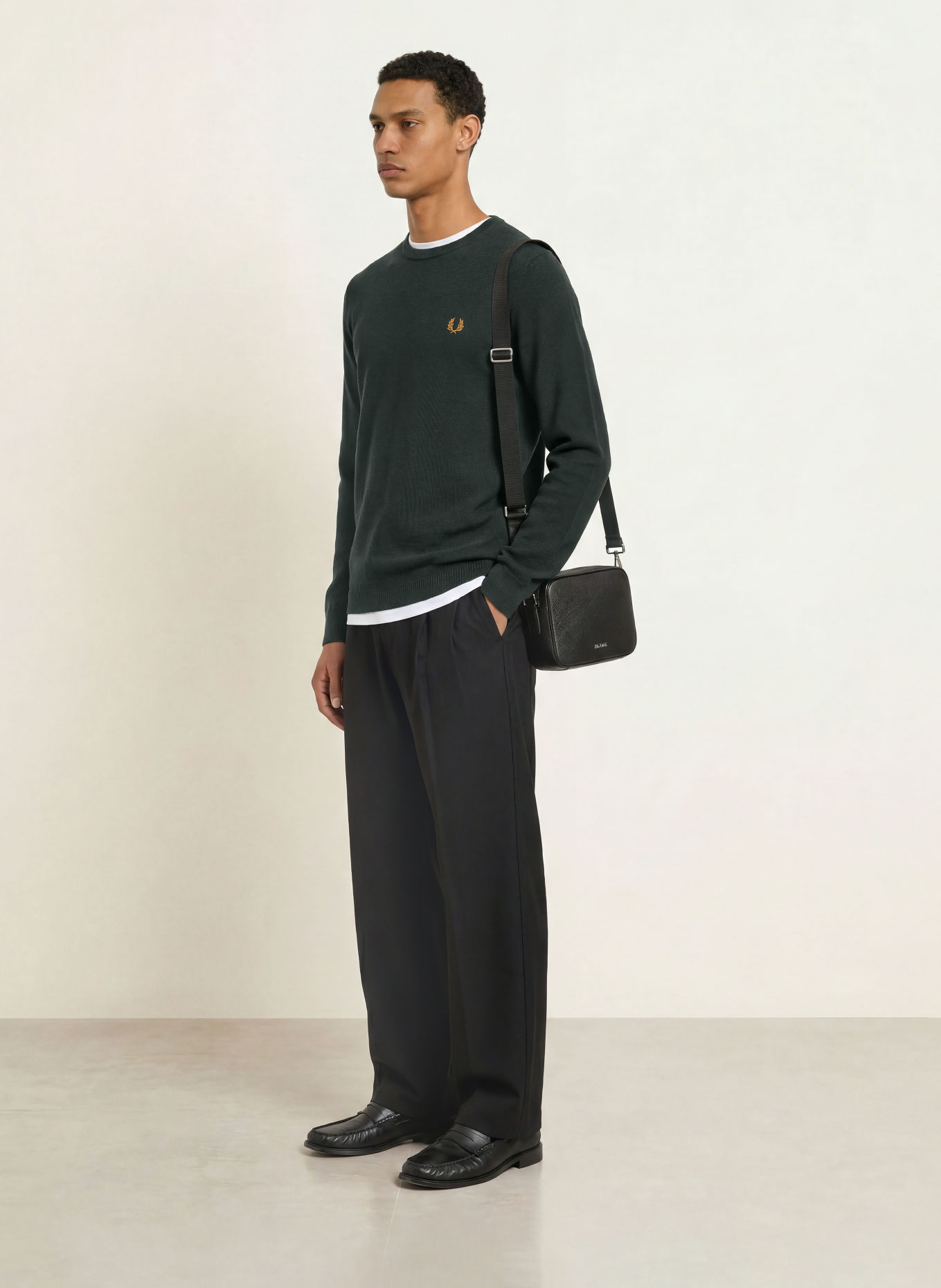 FRED PERRY Piqué-trui: DONKERGROEN