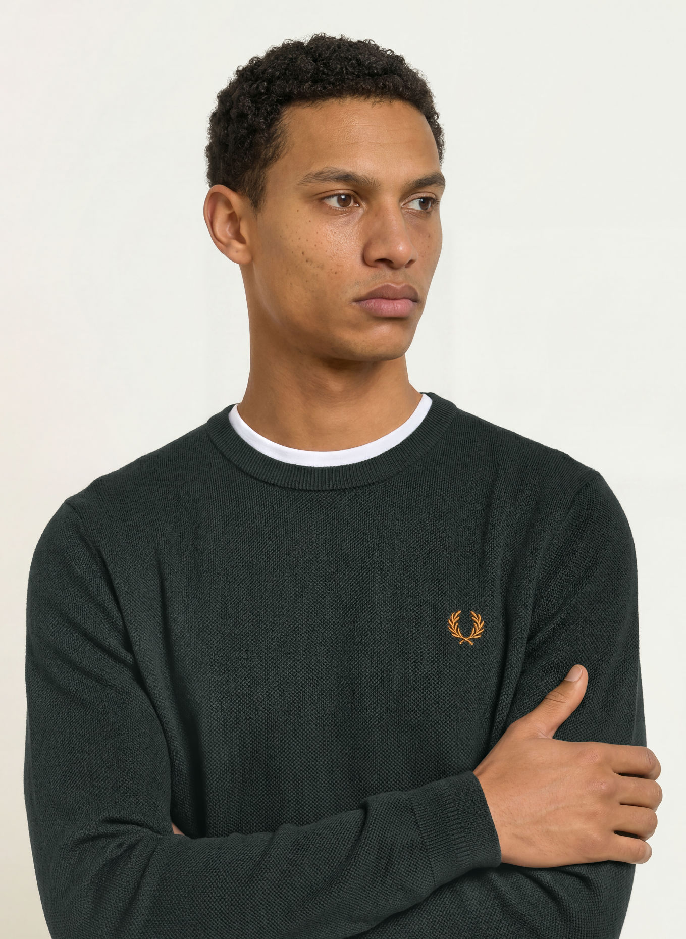 FRED PERRY Piqué-trui: DONKERGROEN