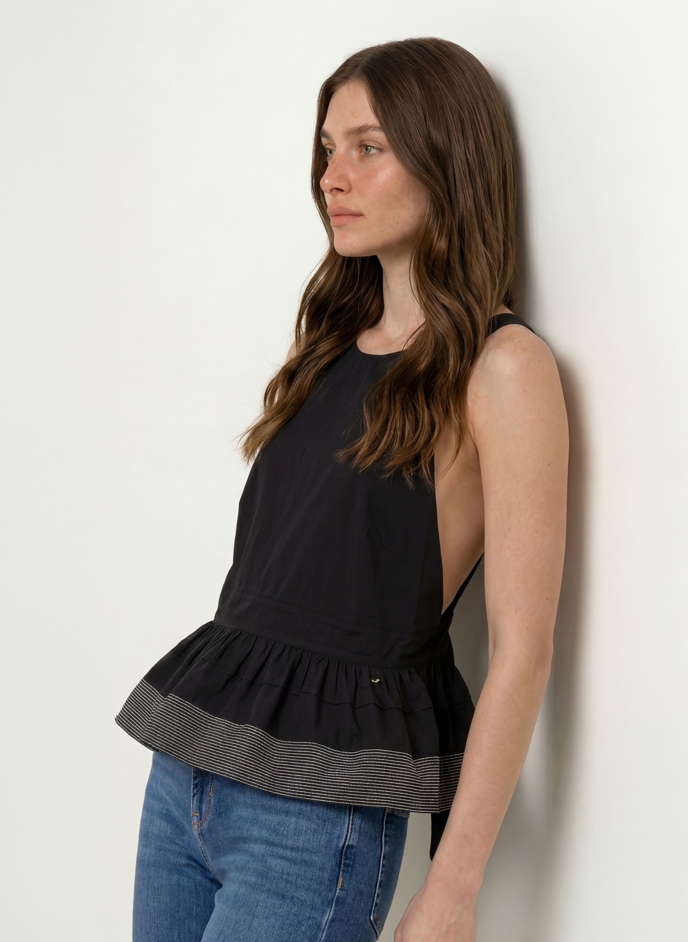 BOSS Blouse sans manches IDIL: NOIR / BLANC