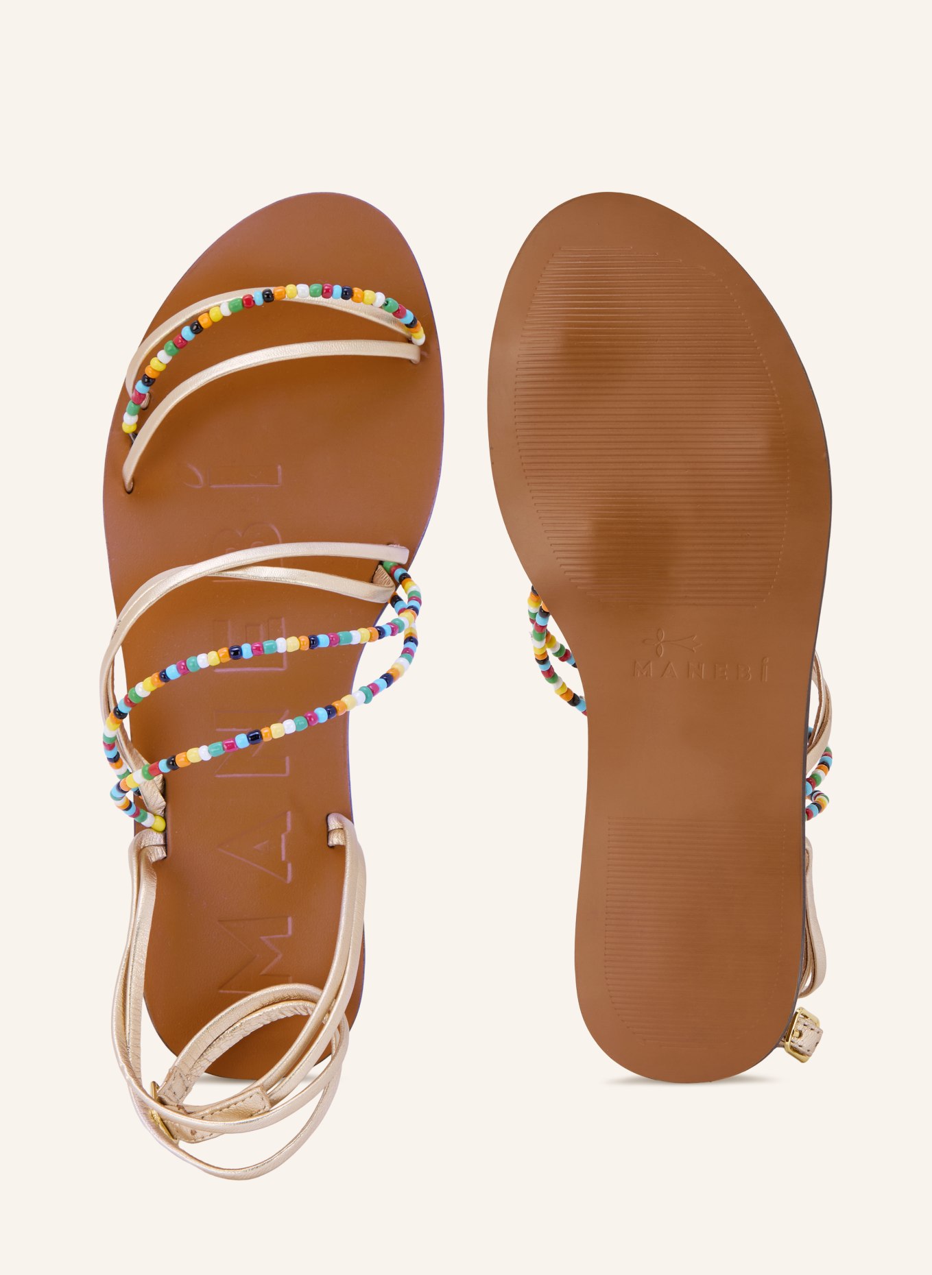 MANEBÍ Sandalen mit Schmuckperlen: GOLD / GELB / GRÜN