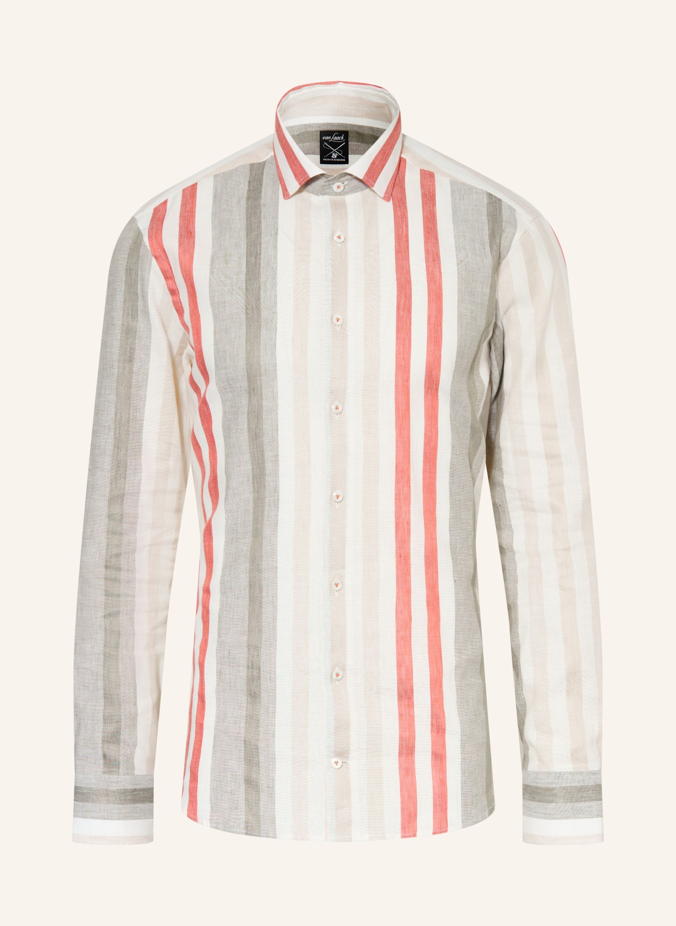 van Laack VL-RIKOS1-TF Tailor Fit Shirt with Linen: ECRU / LIGHT RED / OLIVE