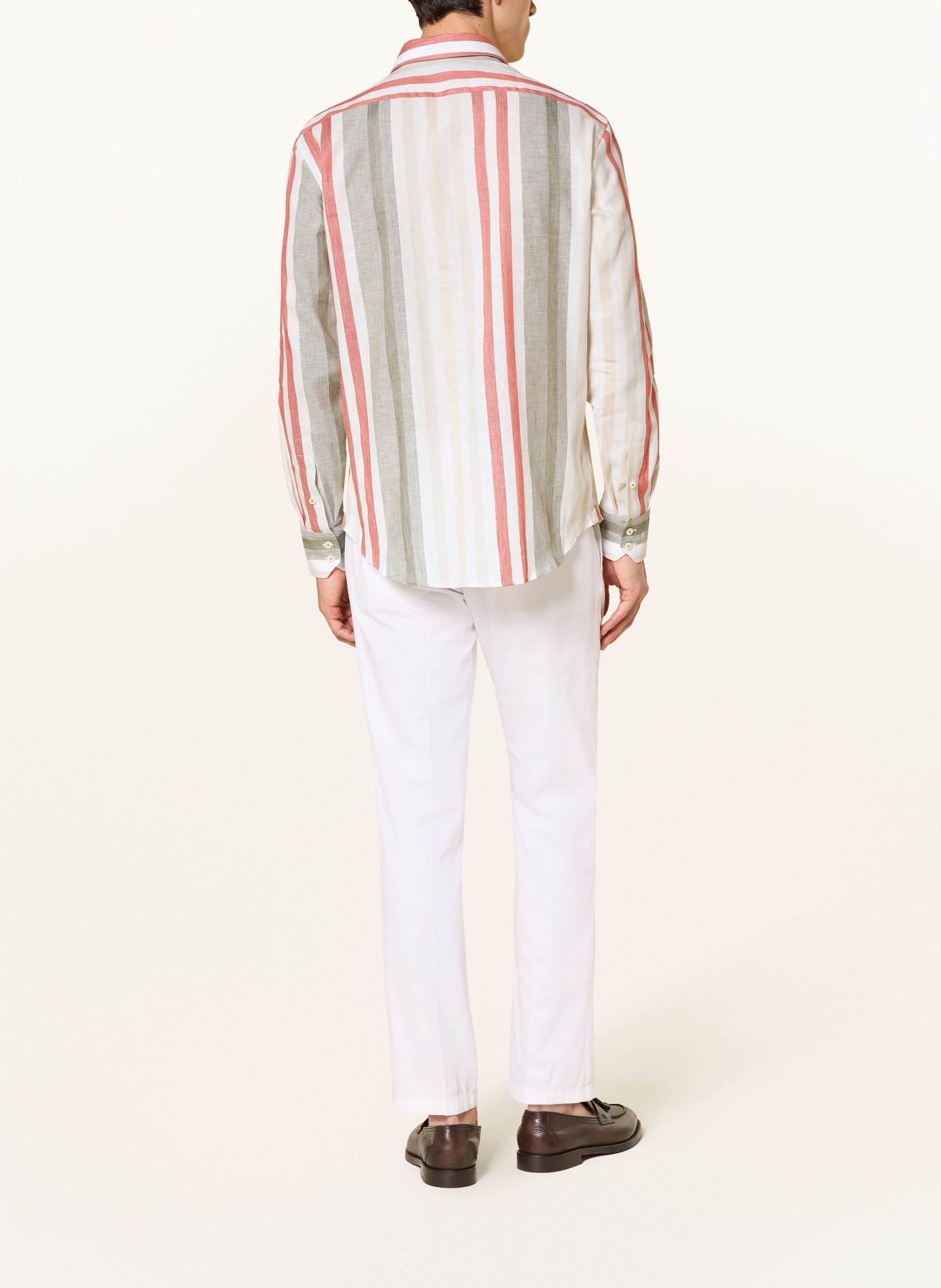 van Laack VL-RIKOS1-TF Tailor Fit Shirt with Linen: ECRU / LIGHT RED / OLIVE