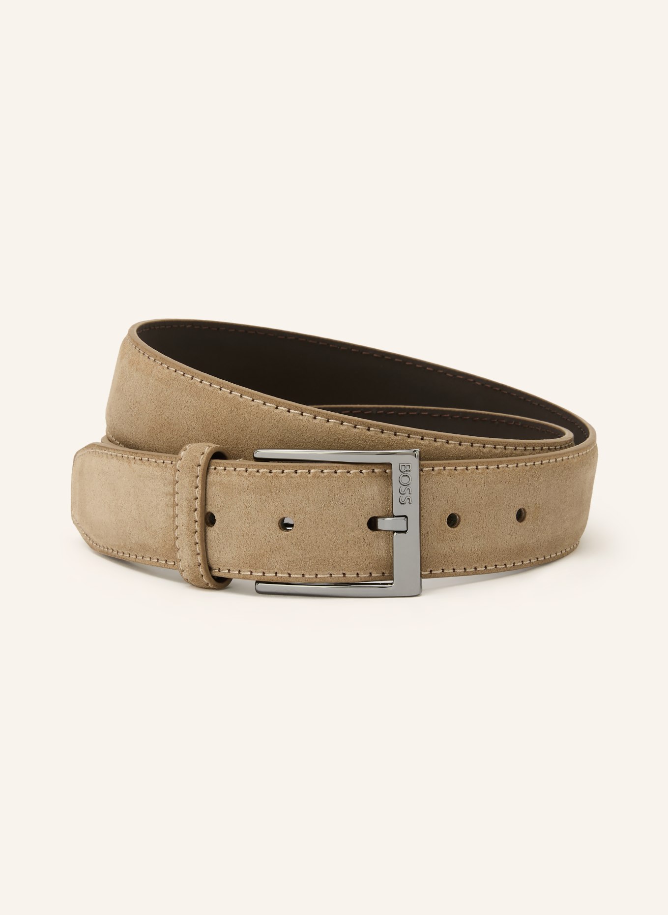 BOSS Leren riem ELLOY: LICHTBRUIN / PLATINA
