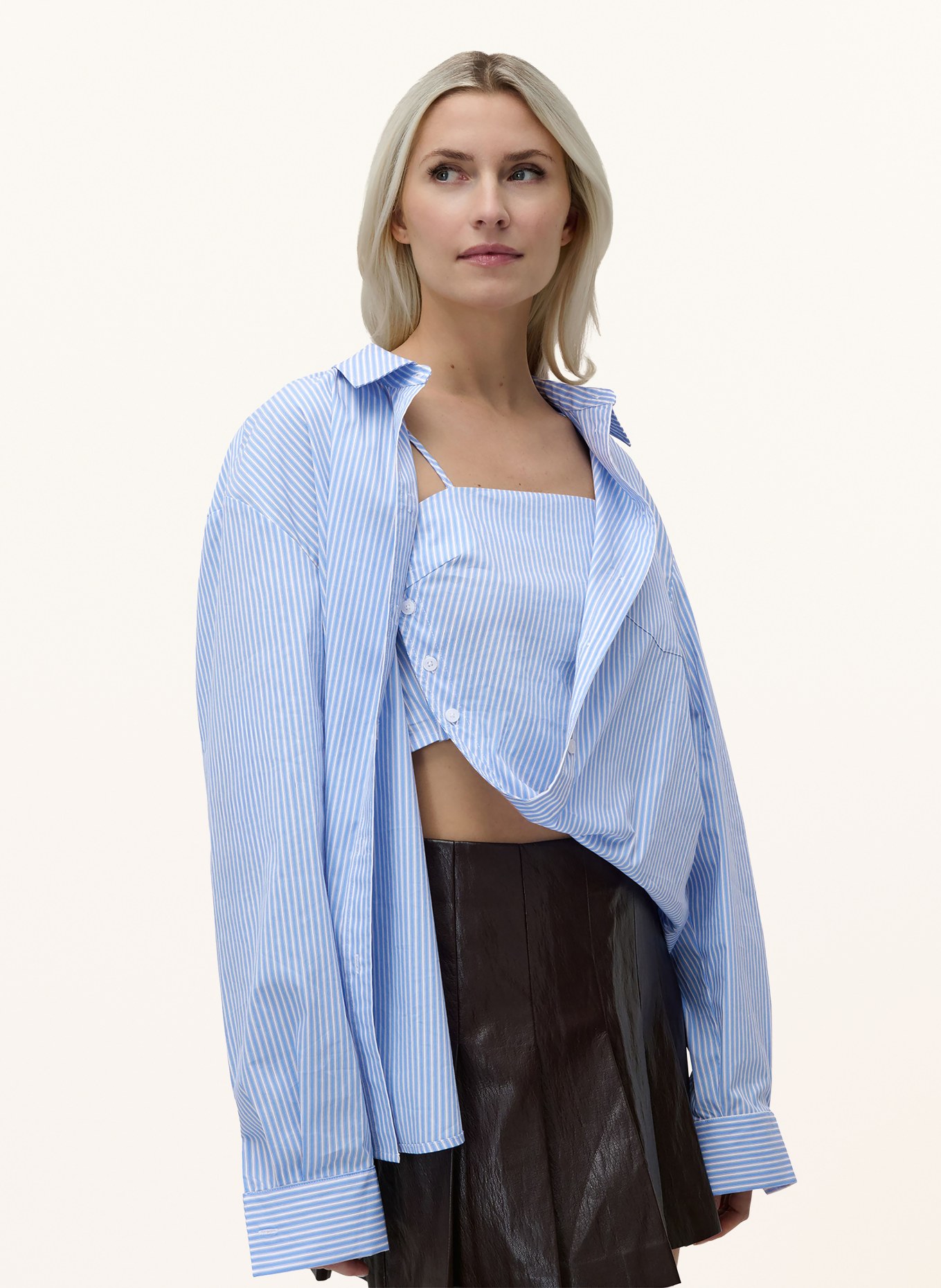 LeGer Studio Overhemdblouse GINELLA: WIT / LICHTBLAUW