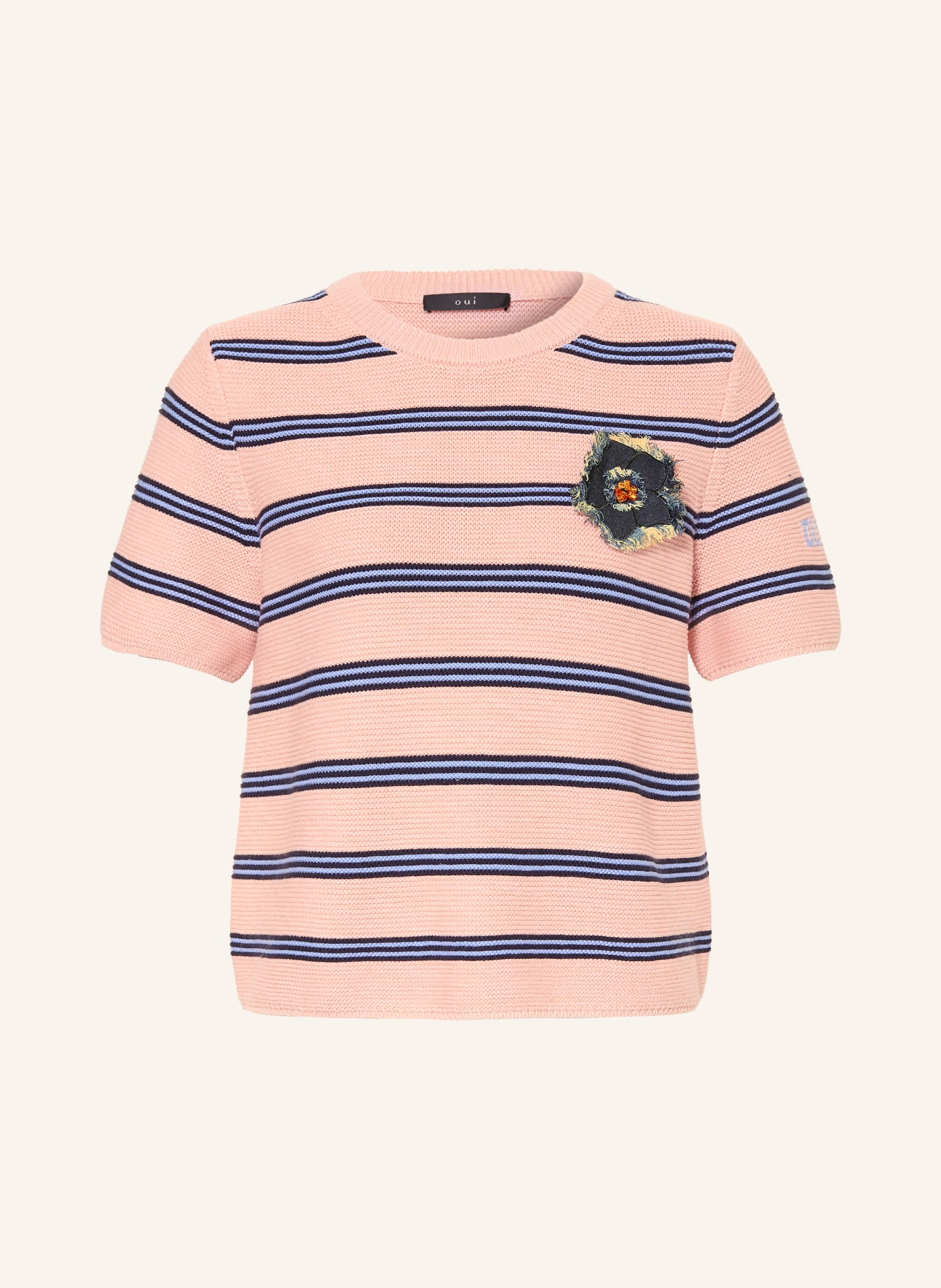 oui Stickad tröja: ROSÉ / LJUSBLÅ / MÖRKBLÅ