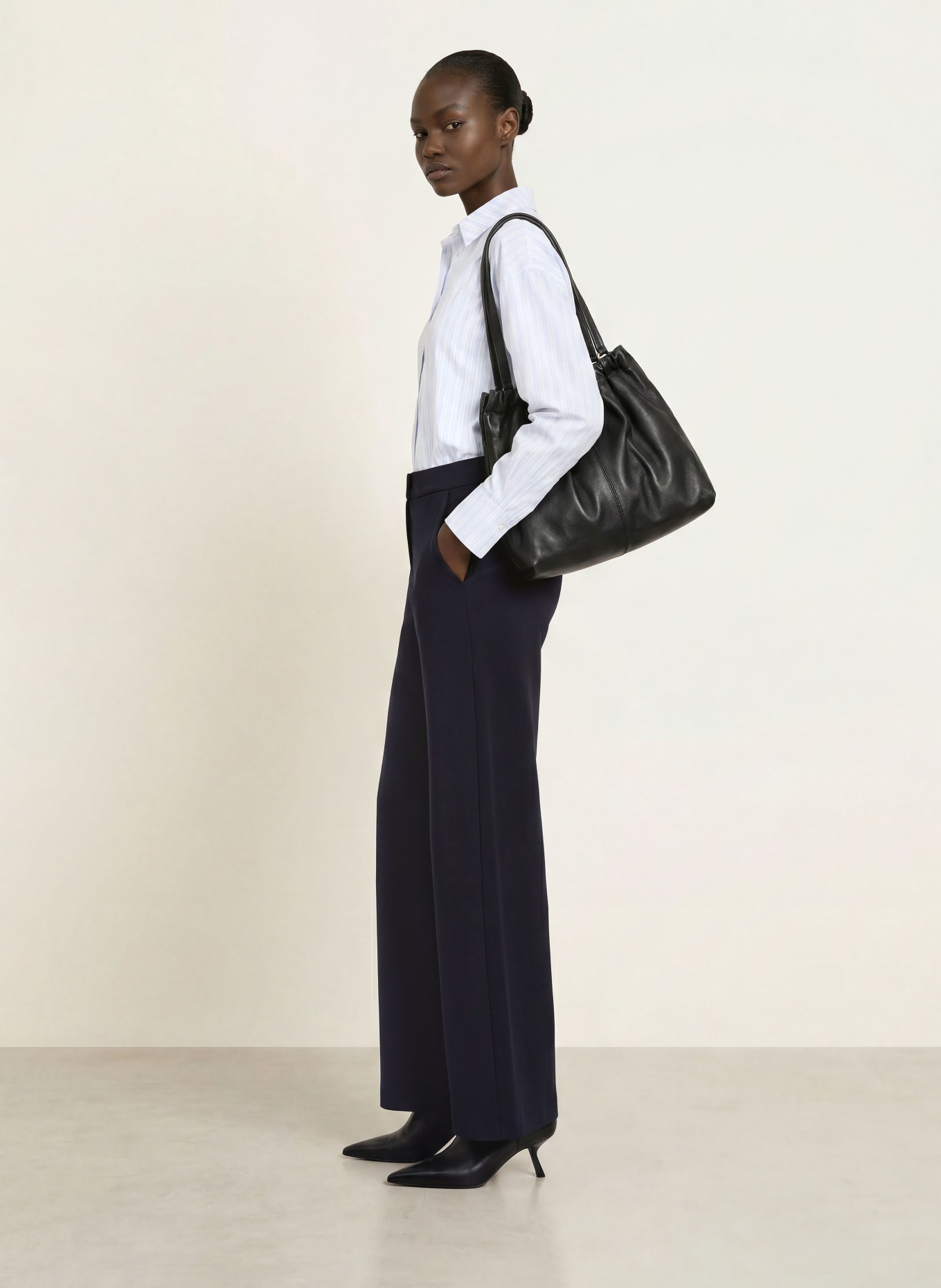 SEDUCTIVE NALEY jersey wide-leg pants: DARK BLUE