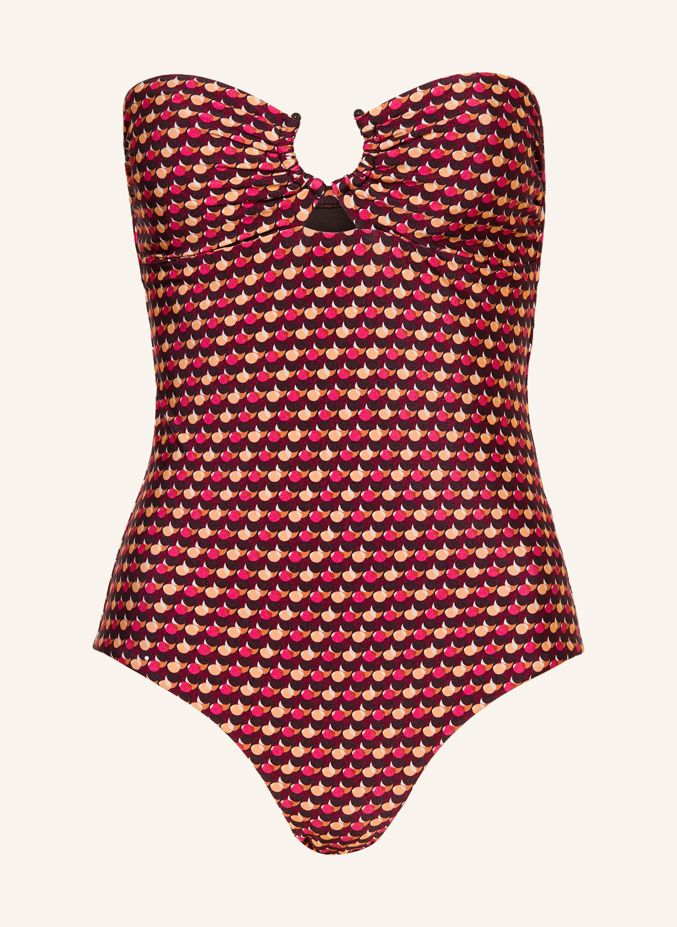 JETS Australia Bandeau-badpak COCO GEO met uitsnijding: DONKERROOD / ROZE / LICHTORANJE