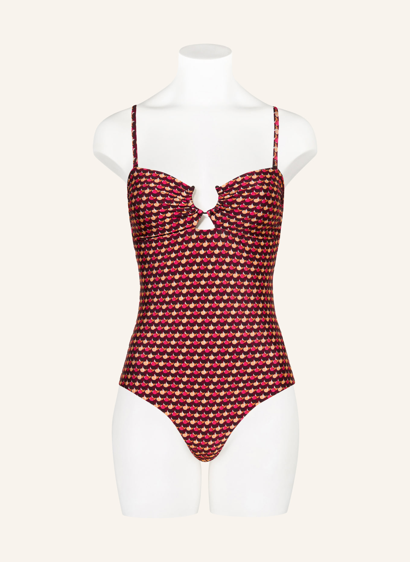 JETS Australia Bandeau-badpak COCO GEO met uitsnijding: DONKERROOD / ROZE / LICHTORANJE