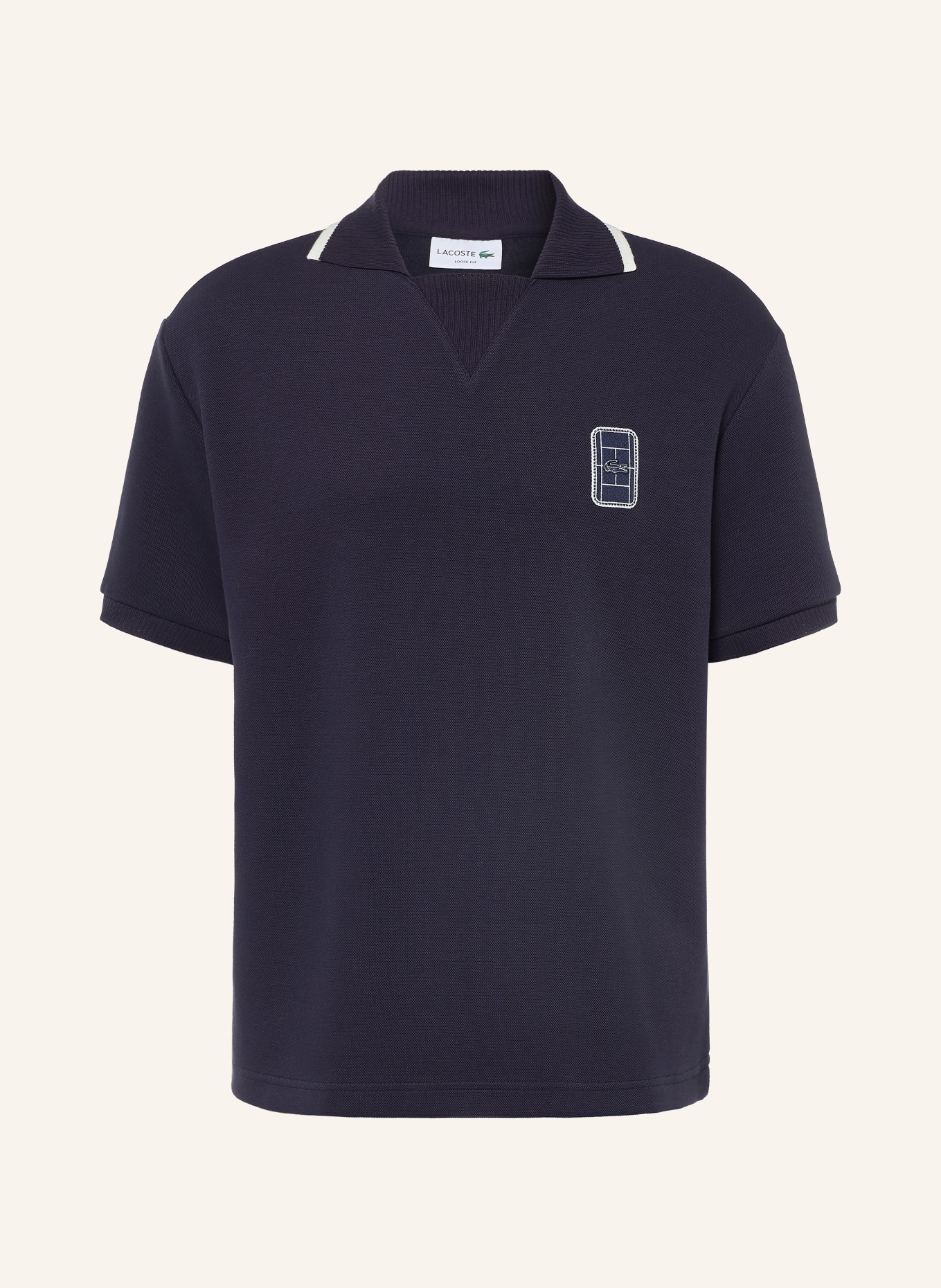 LACOSTE Piqué-poloskjorte i løs pasform: MØRKEBLÅ / HVID