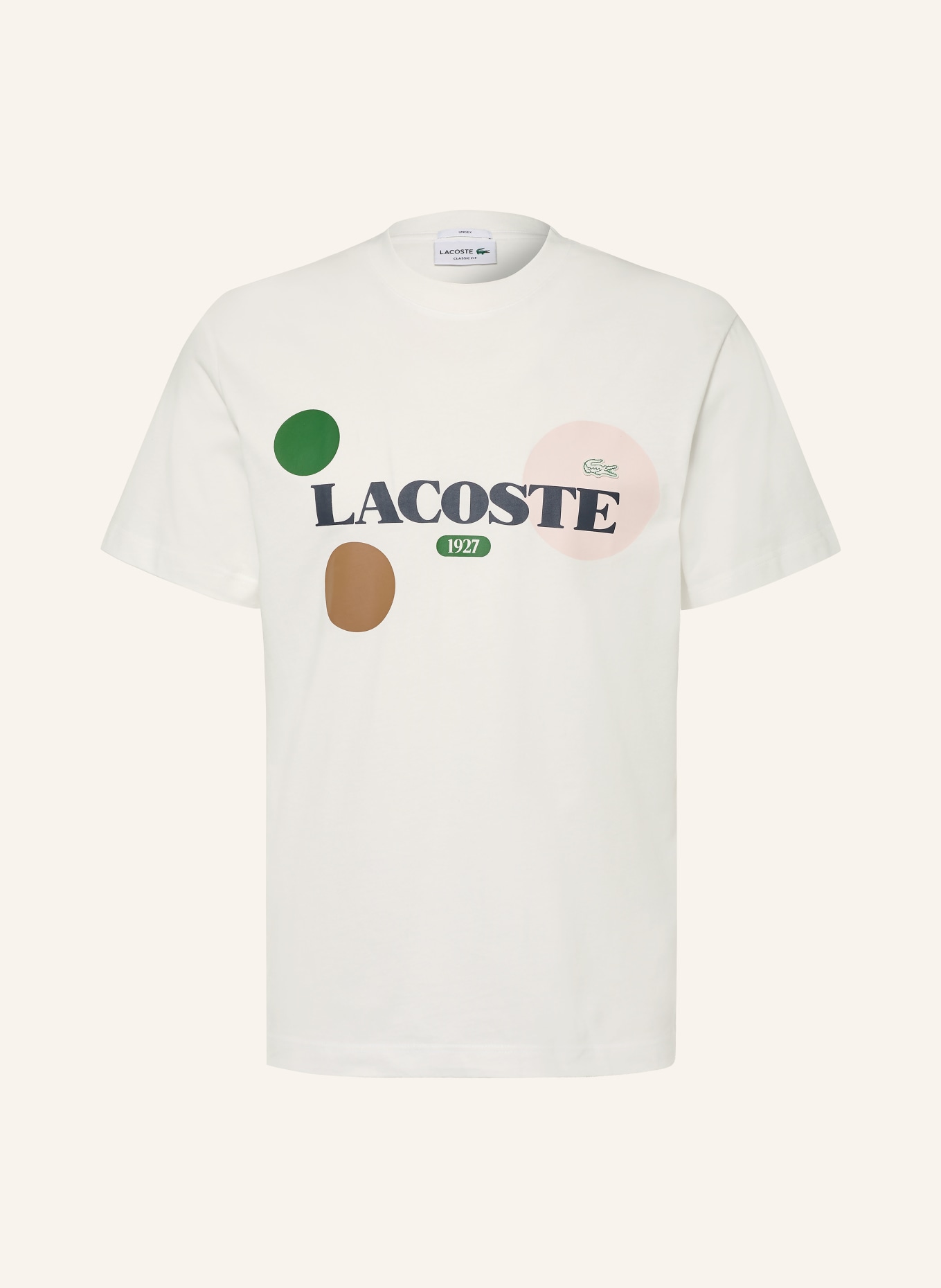 LACOSTE Tricou: ALB / ROZ / VERDE ÎNCHIS