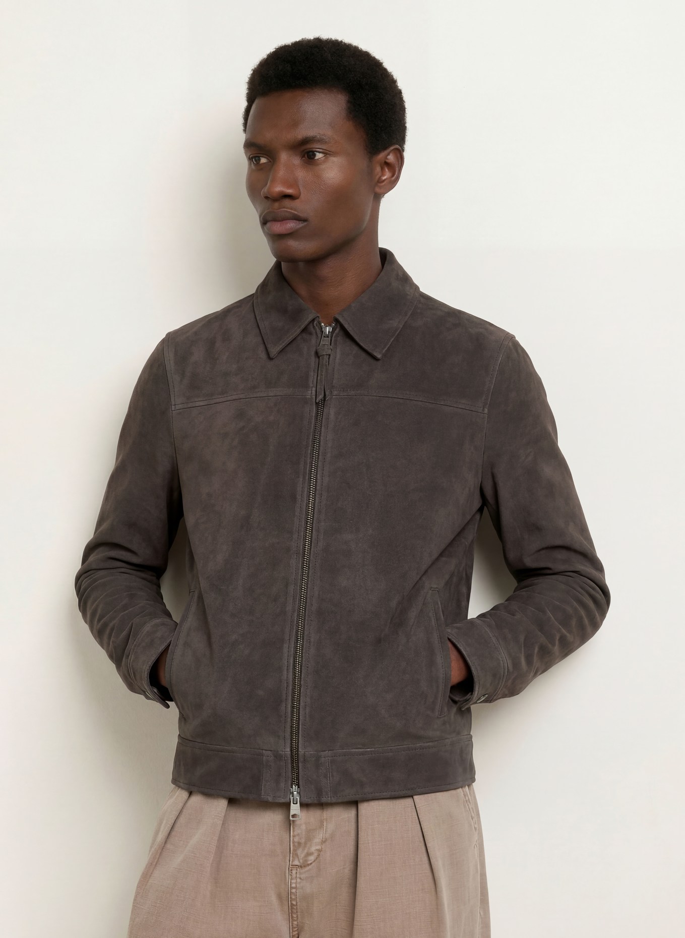 ALLSAINTS Leather jacket RHONE: DARK GRAY
