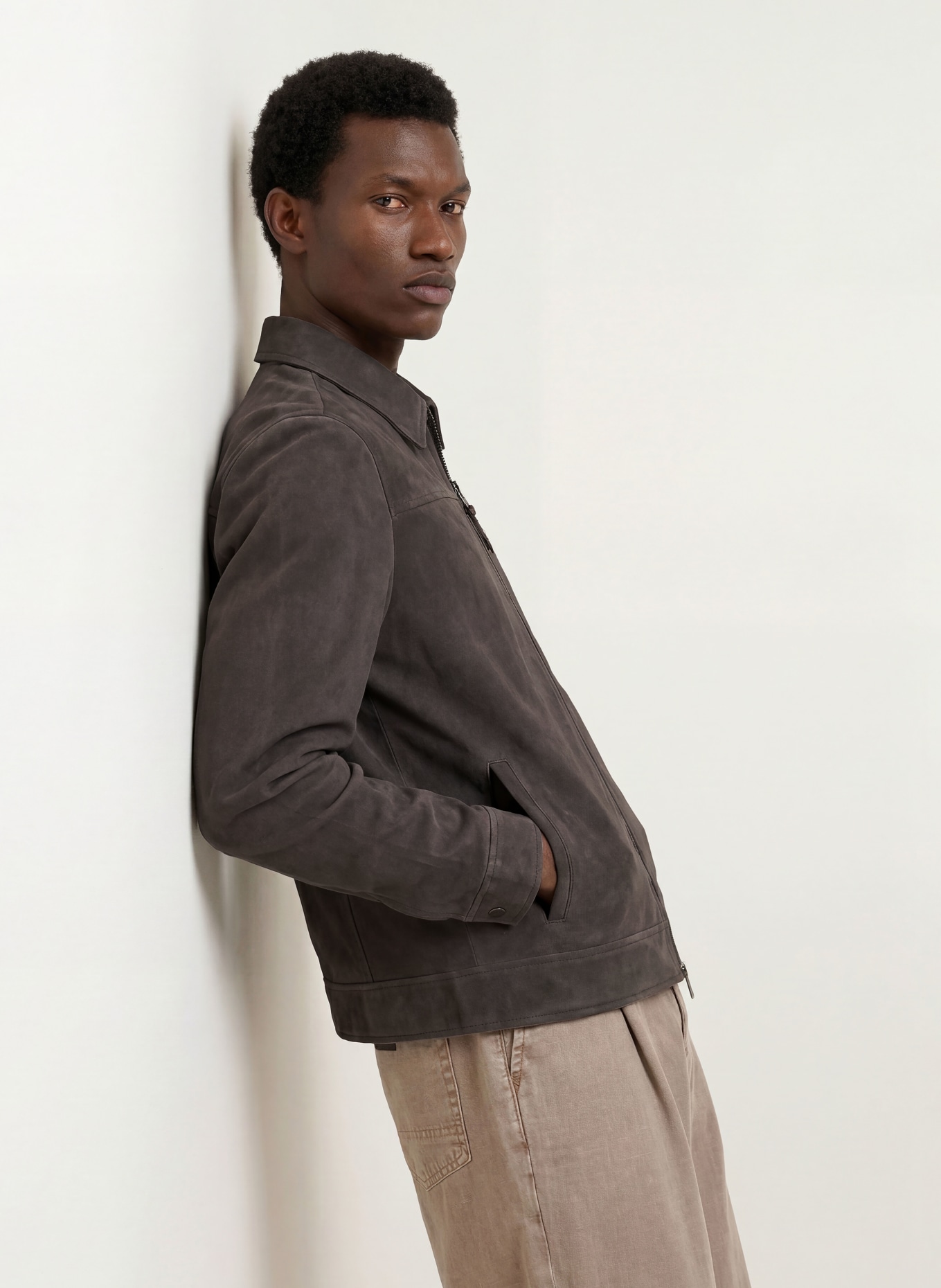 ALLSAINTS Leather jacket RHONE: DARK GRAY