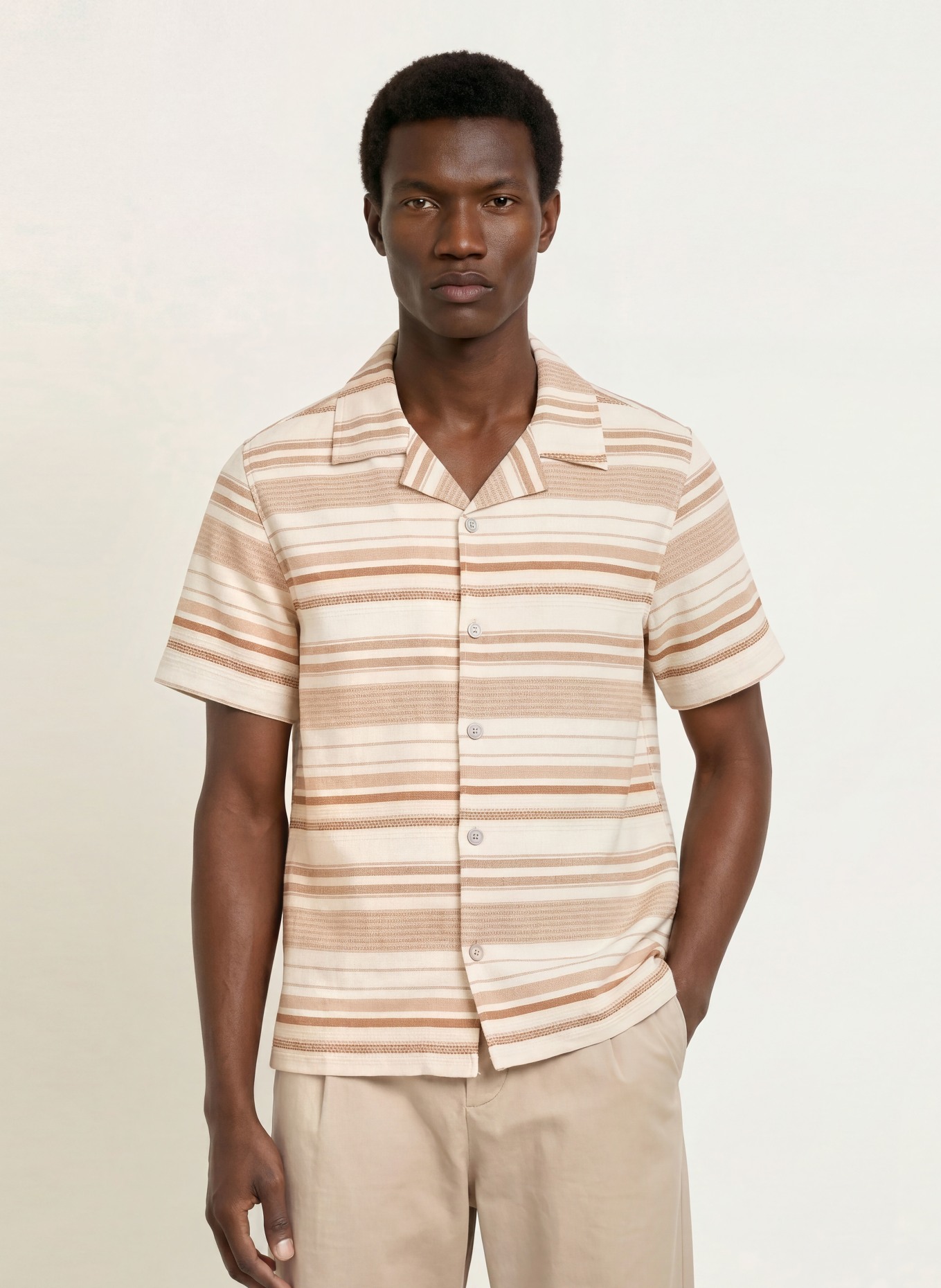 PAUL Resort shirt, Comfort Fit: CREAM / BROWN