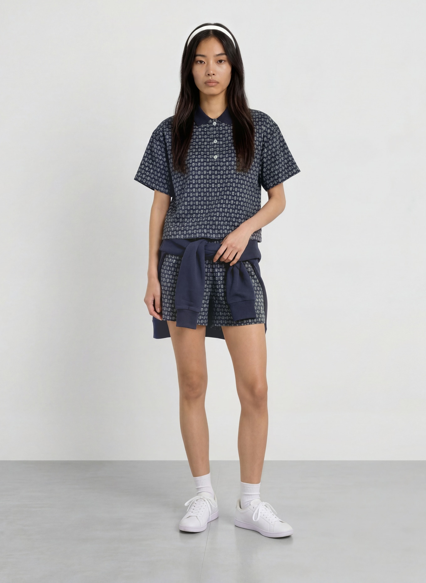 LACOSTE Blouseshirt: DONKERBLAUW / WIT