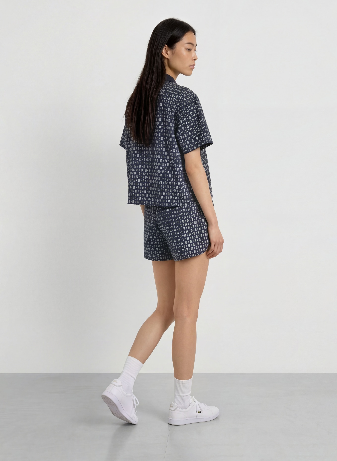 LACOSTE Blouseshirt: DONKERBLAUW / WIT