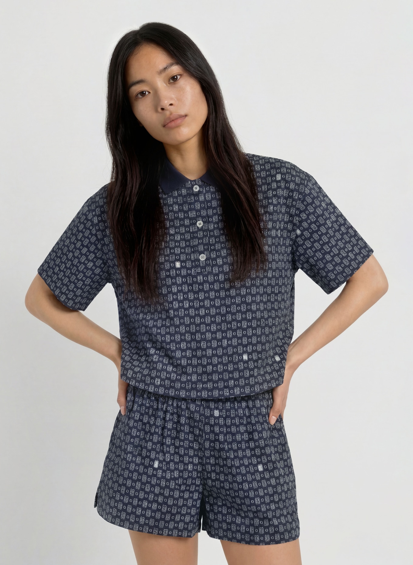 LACOSTE Blouseshirt: DONKERBLAUW / WIT