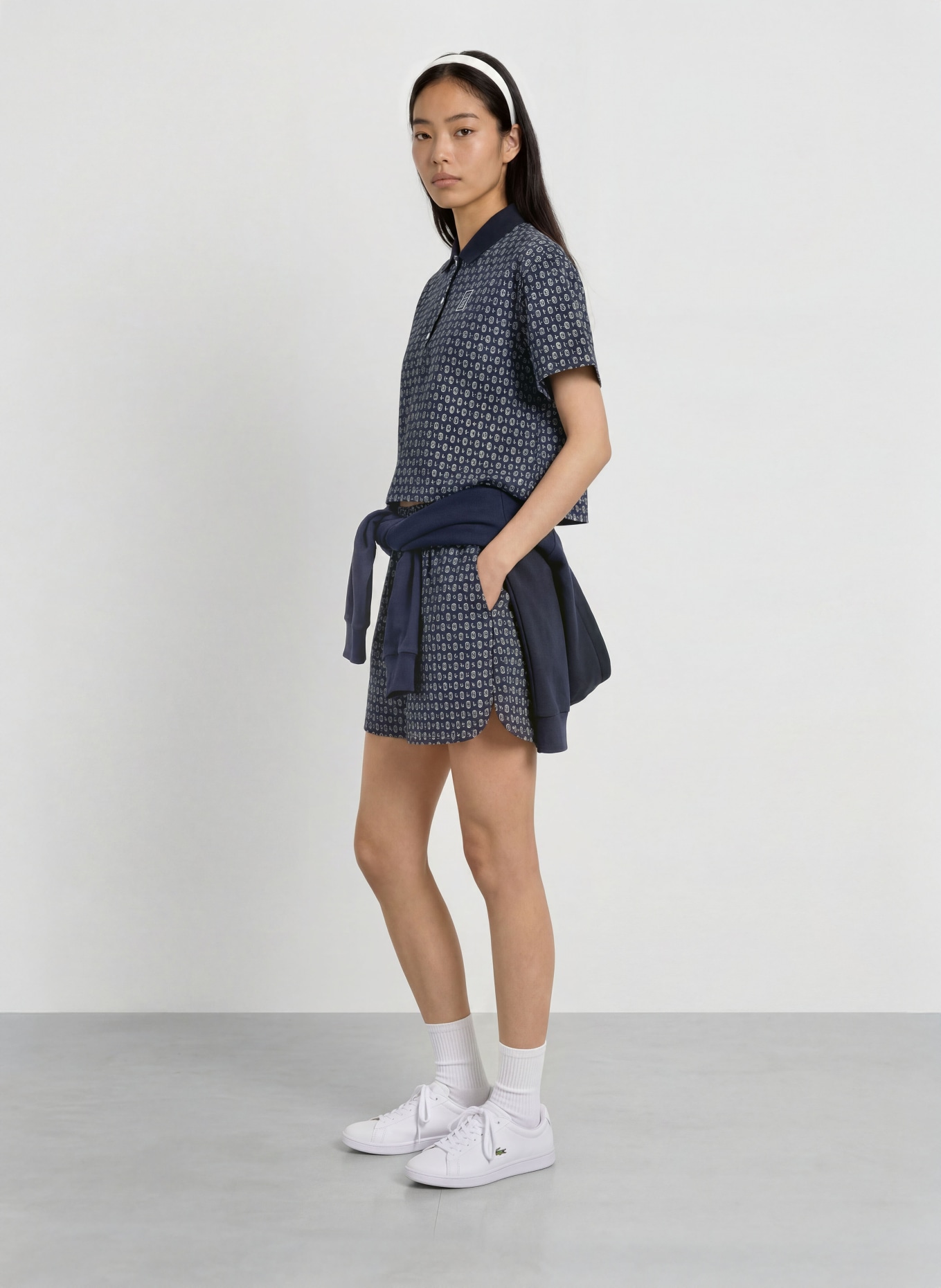 LACOSTE Blouseshirt: DONKERBLAUW / WIT