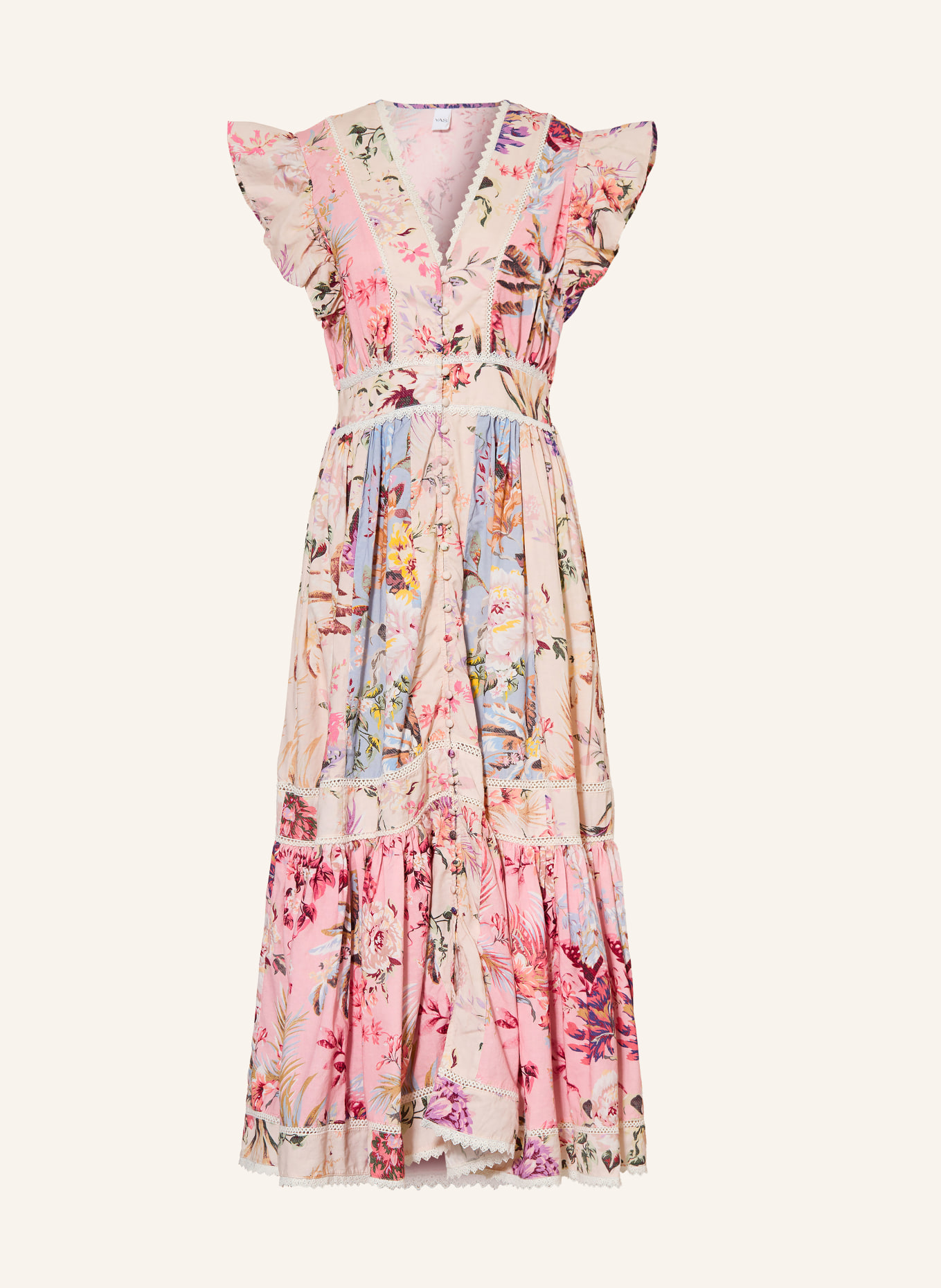 Y.A.S. Dress with ruffles and lace: PINK / CREAM / BLUE