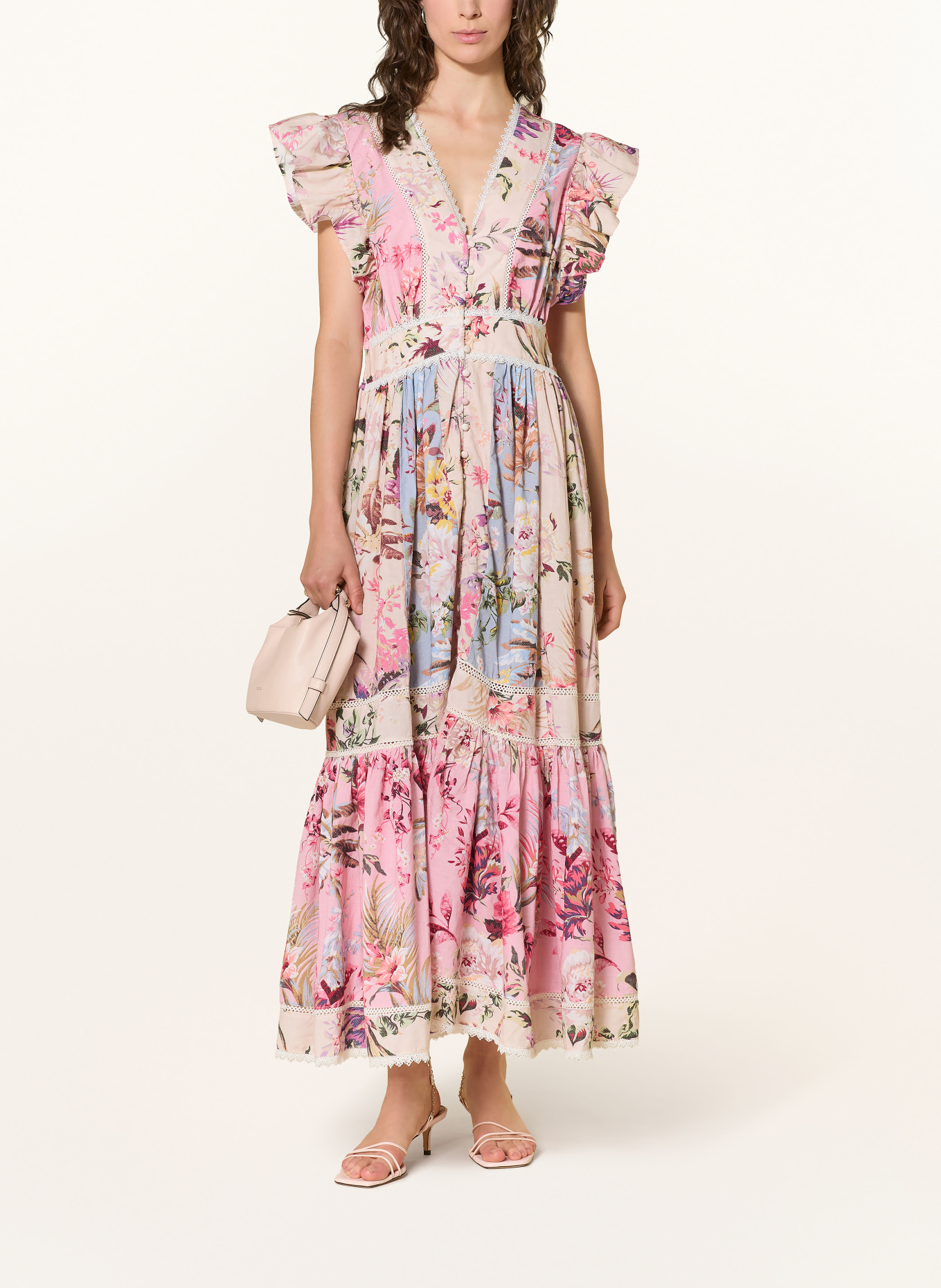 Y.A.S. Dress with ruffles and lace: PINK / CREAM / BLUE