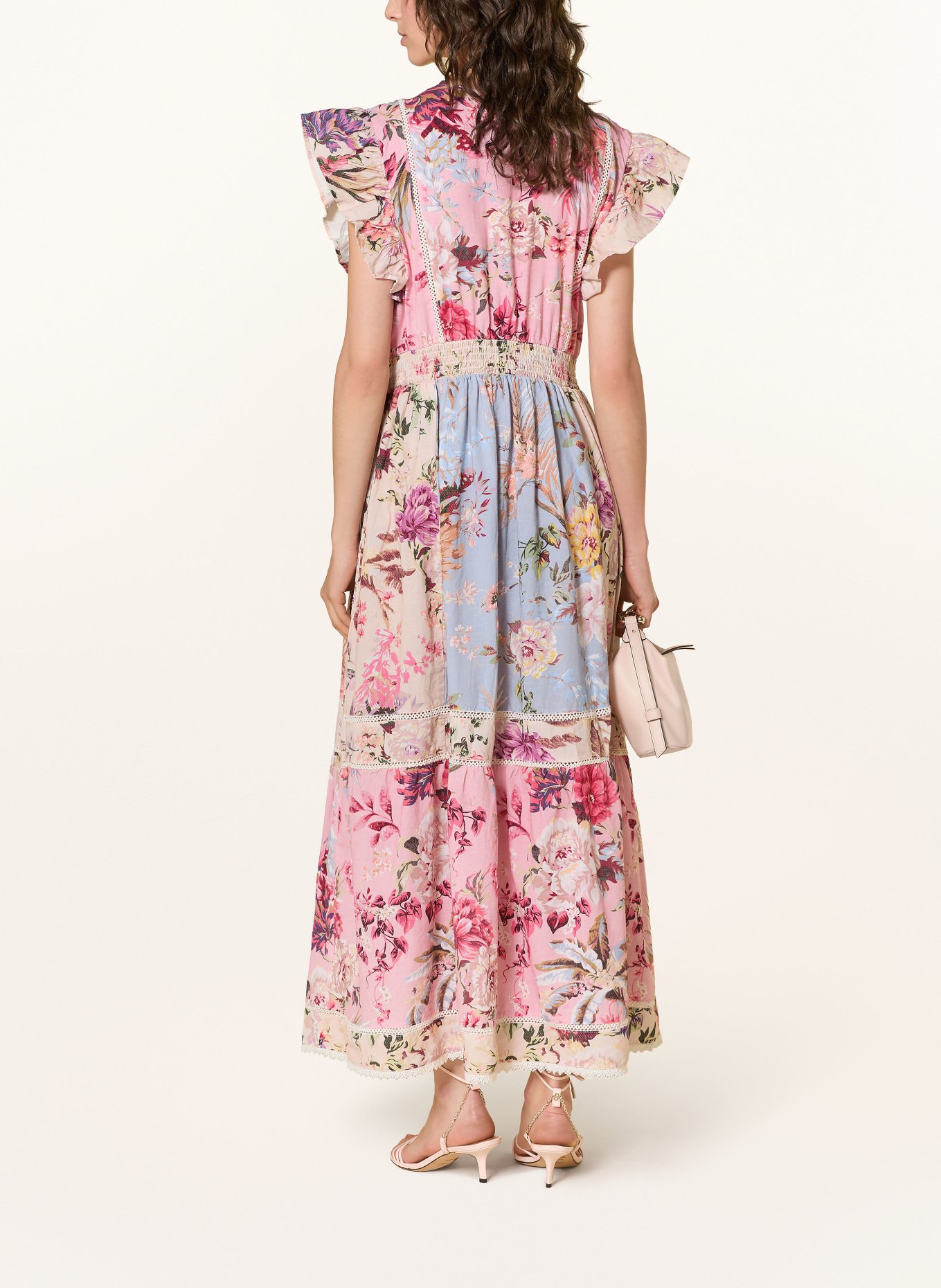Y.A.S. Dress with ruffles and lace: PINK / CREAM / BLUE