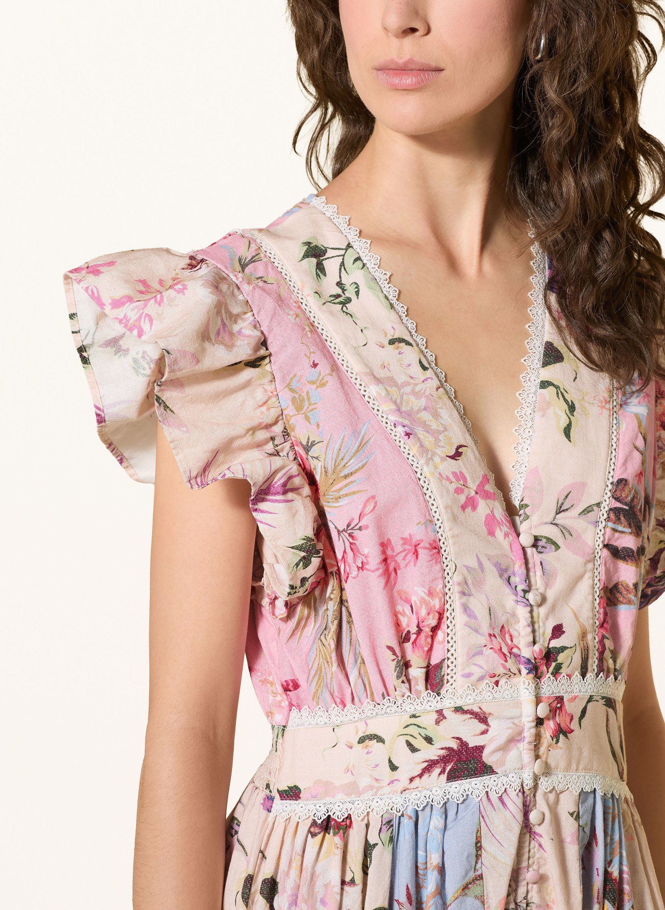 Y.A.S. Dress with ruffles and lace: PINK / CREAM / BLUE