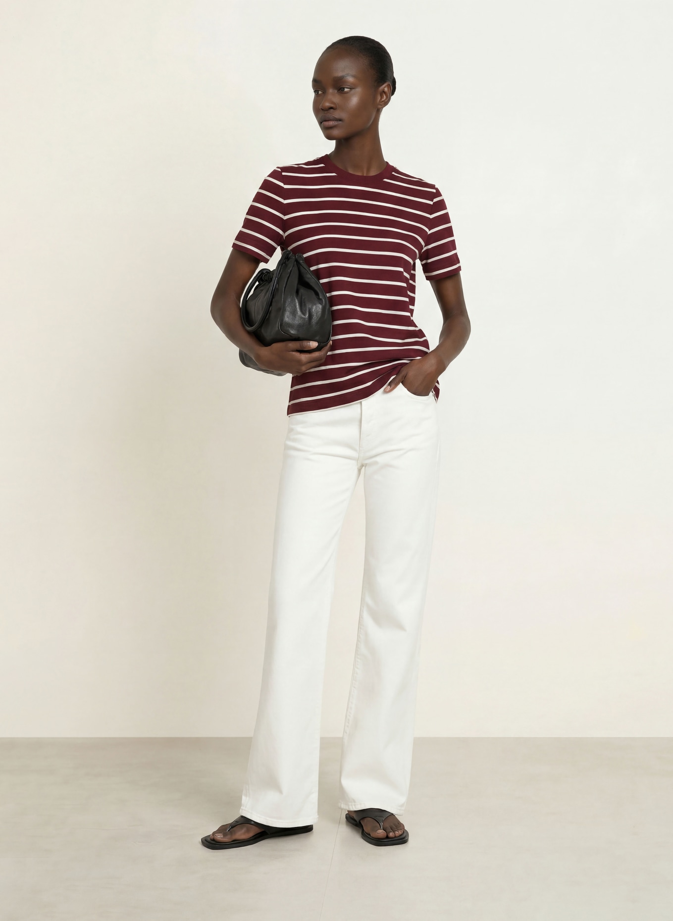 ARKET T-shirt: DARK RED / CREAM