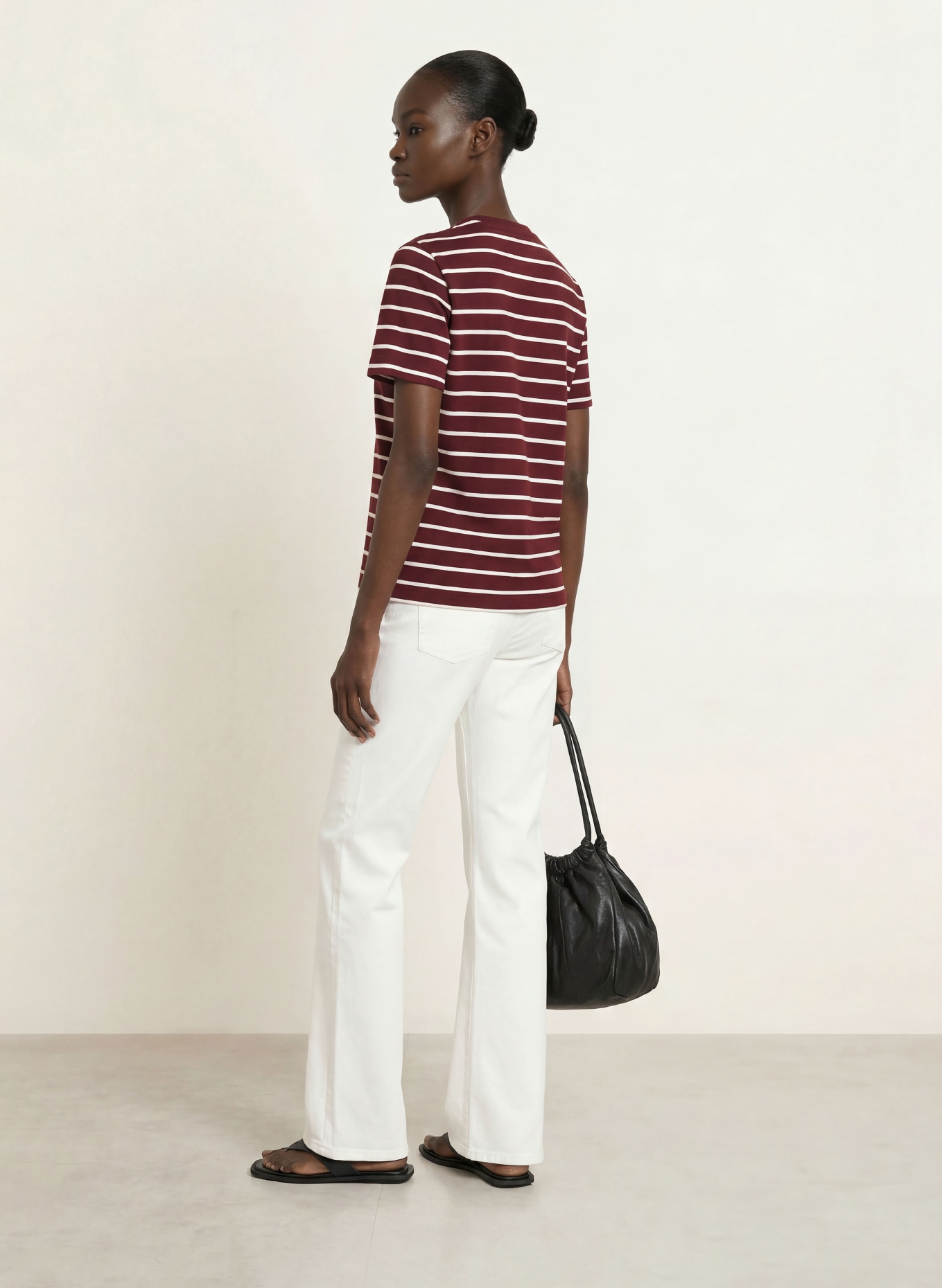 ARKET T-shirt: DARK RED / CREAM