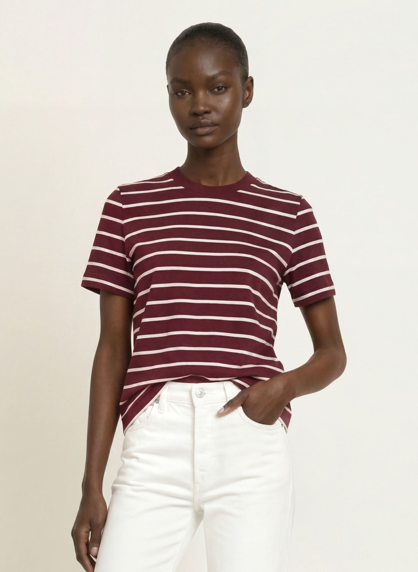ARKET T-shirt: DARK RED / CREAM