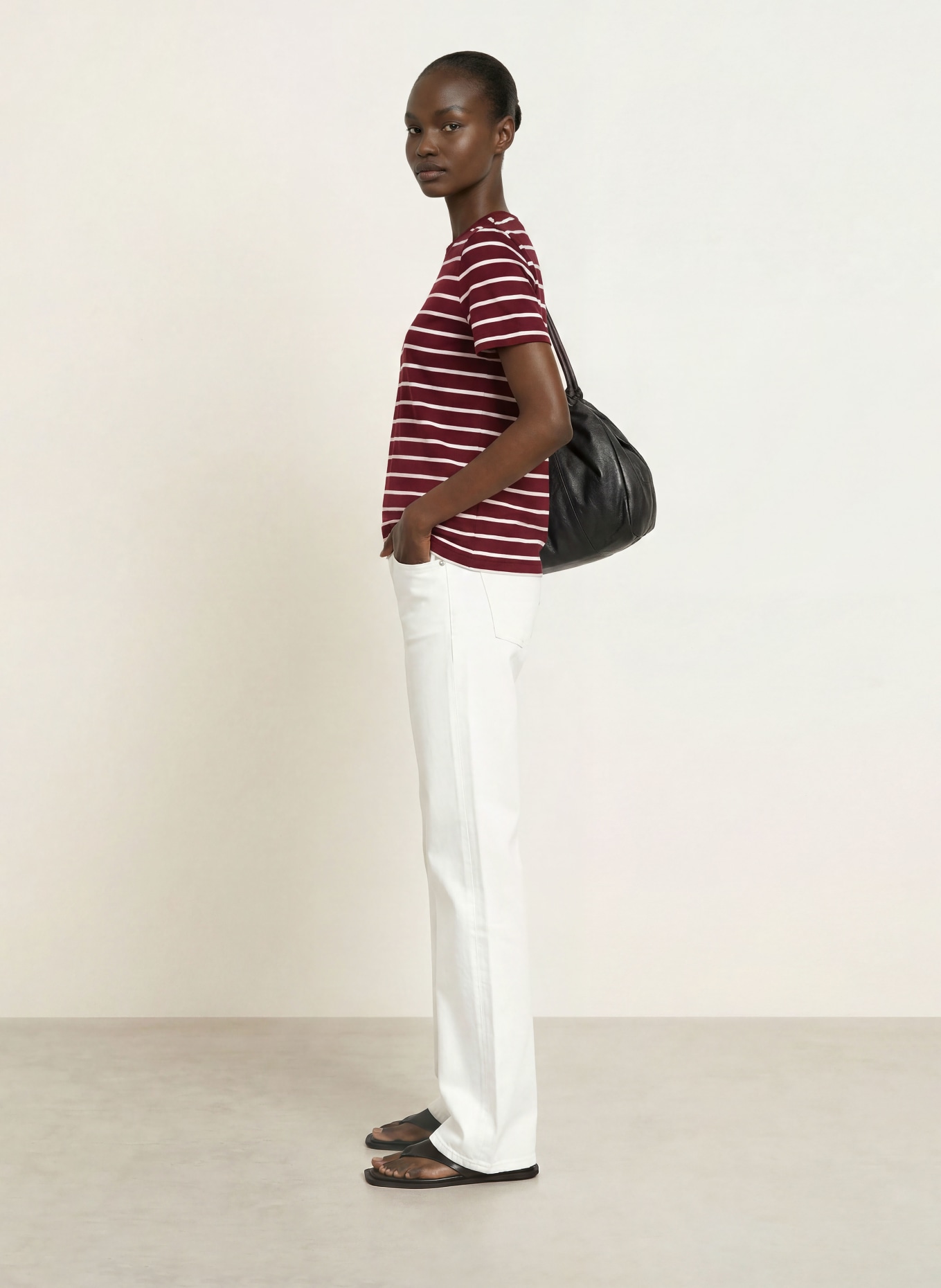 ARKET T-shirt: DARK RED / CREAM