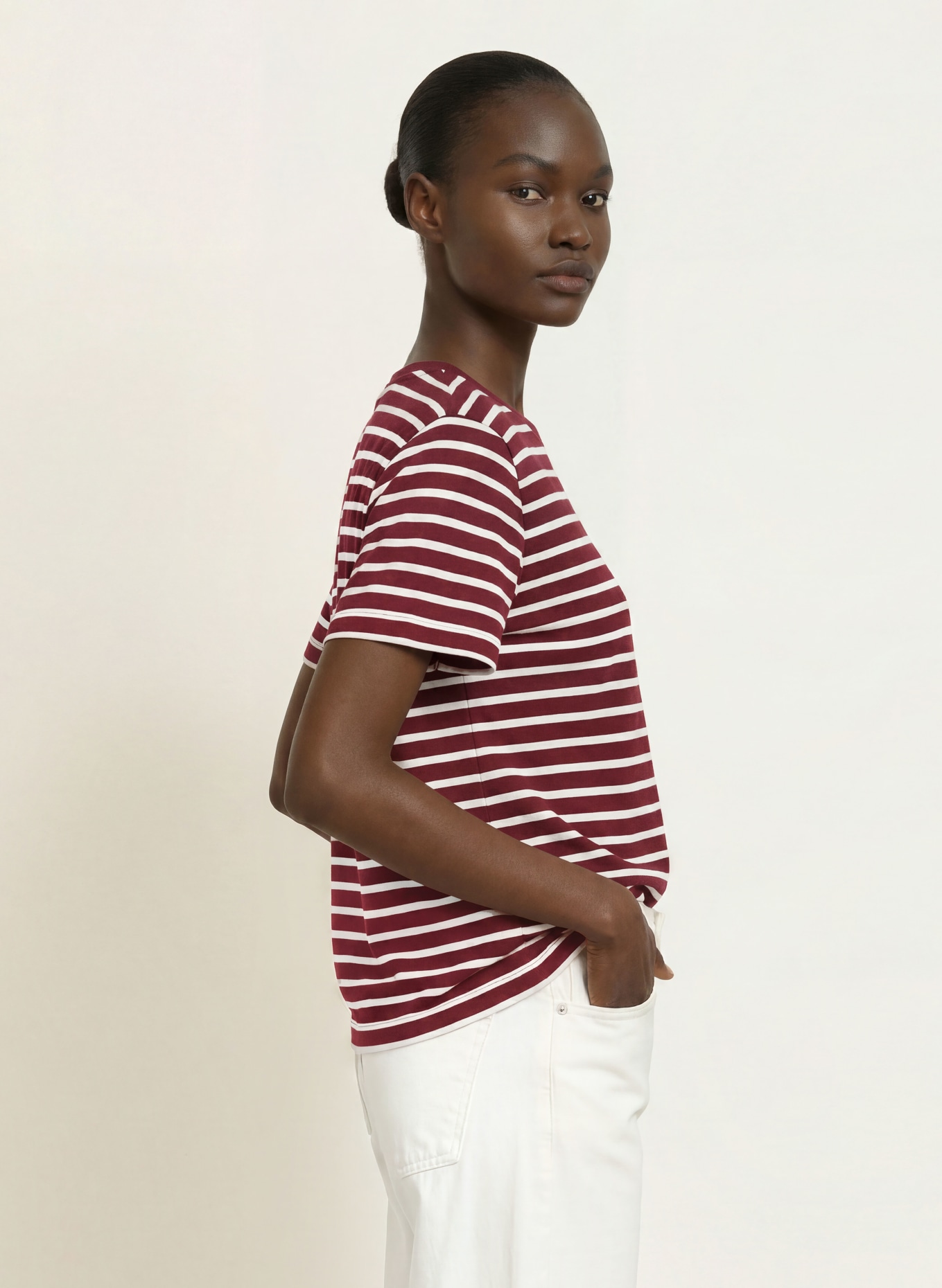 ARKET T-shirt: DARK RED / CREAM