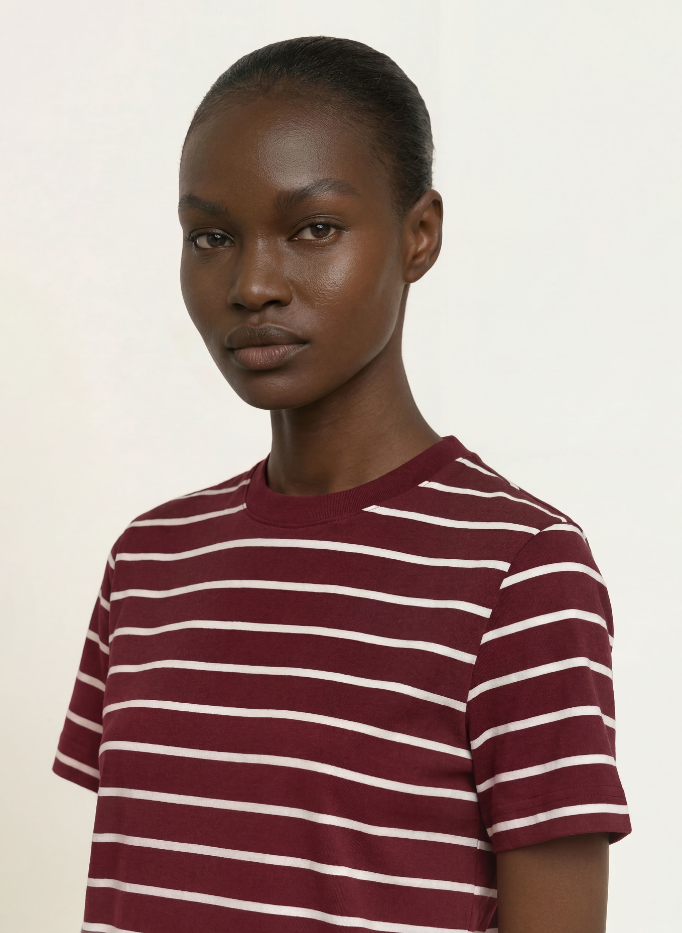 ARKET T-shirt: DARK RED / CREAM