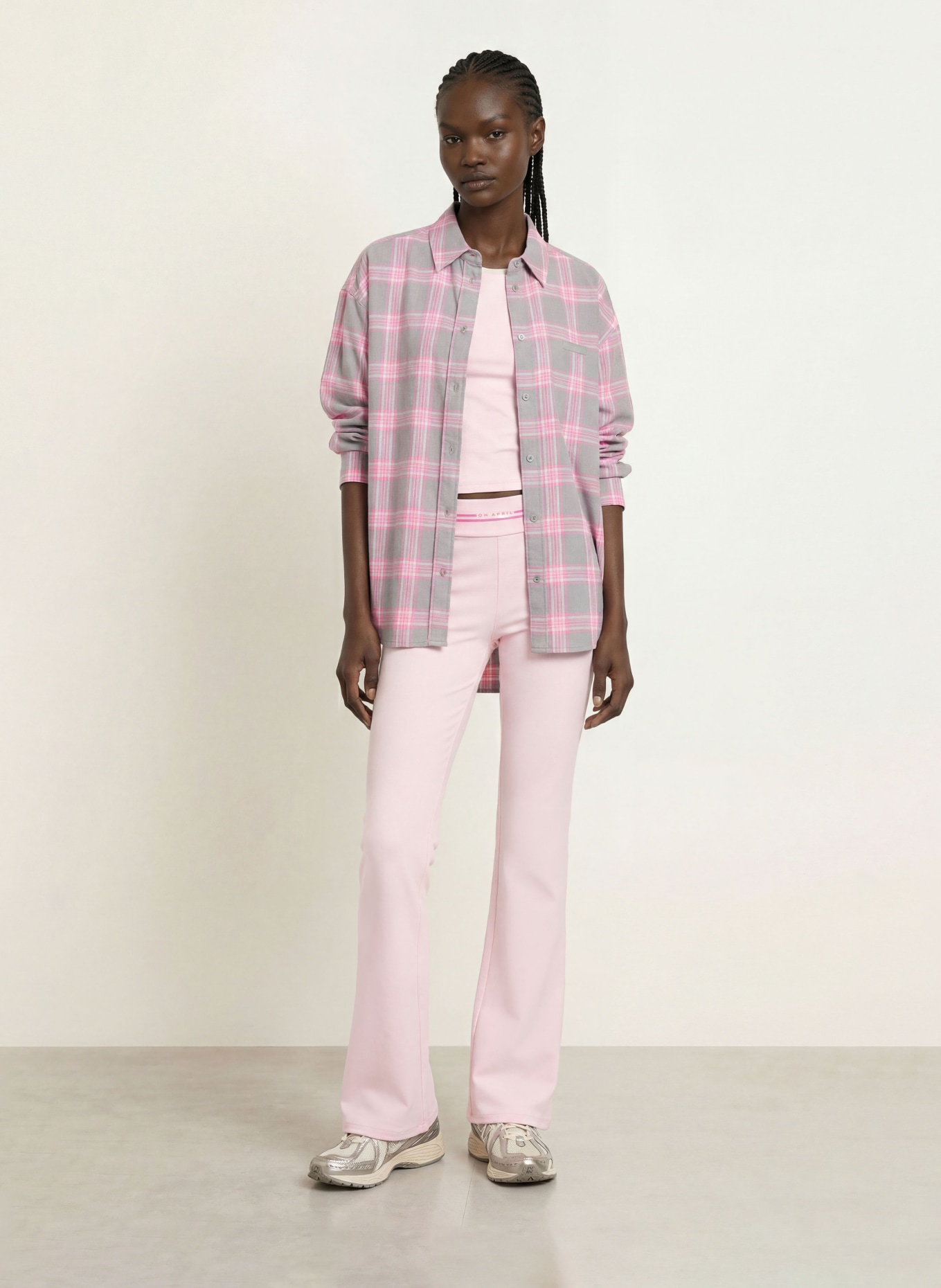 OH APRIL VIVIAN flannel shirt: GRAY / LIGHT GRAY / PINK