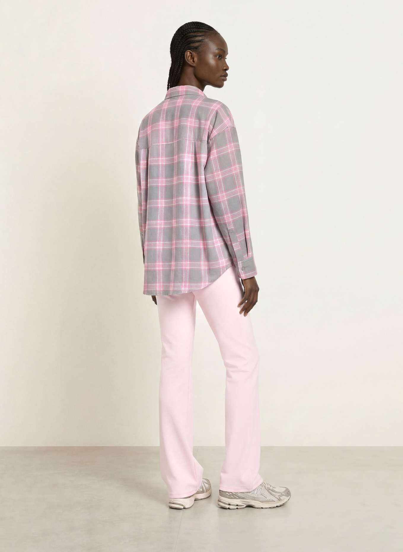 OH APRIL VIVIAN flannel shirt: GRAY / LIGHT GRAY / PINK