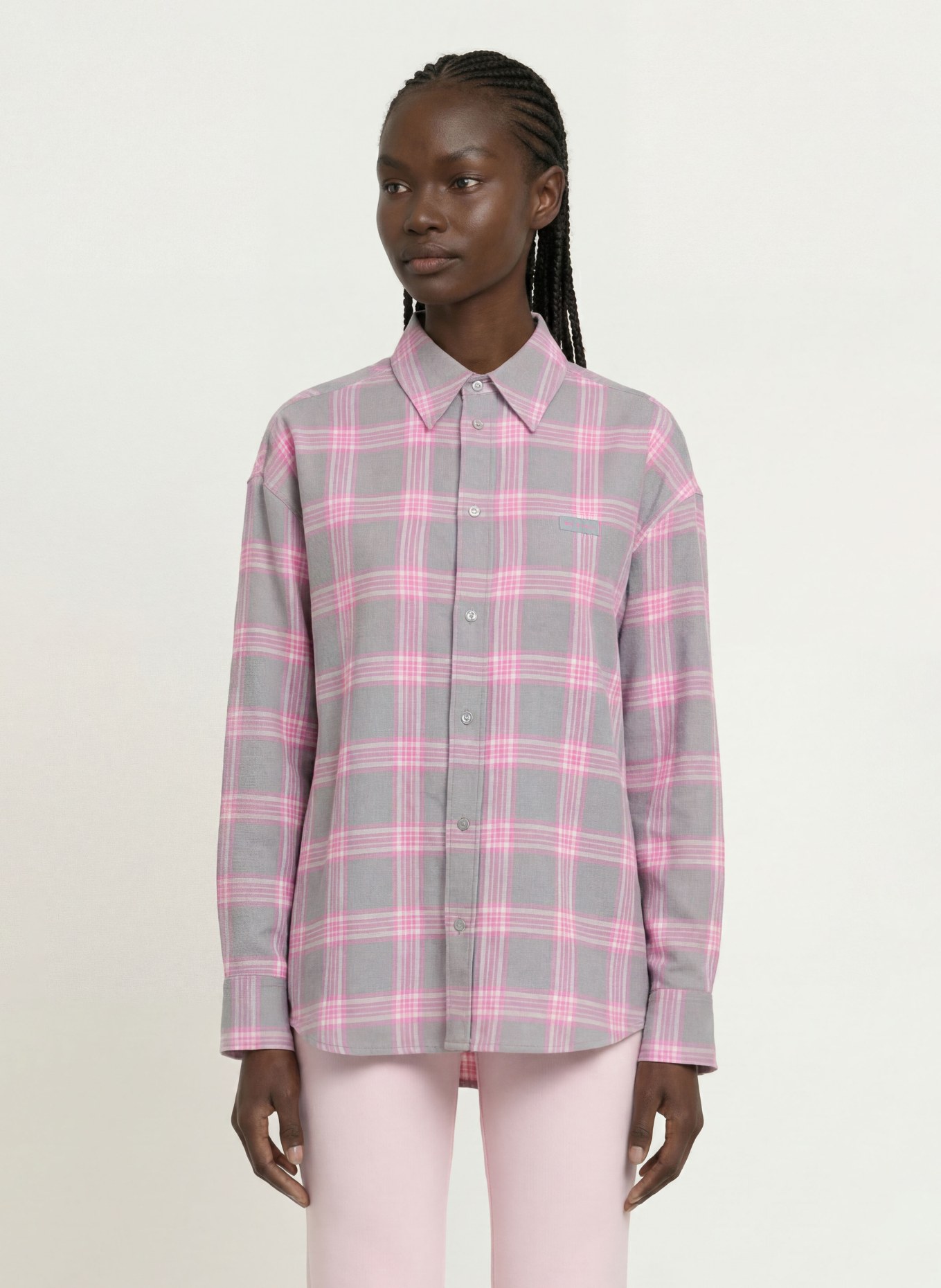 OH APRIL VIVIAN flannel shirt: GRAY / LIGHT GRAY / PINK