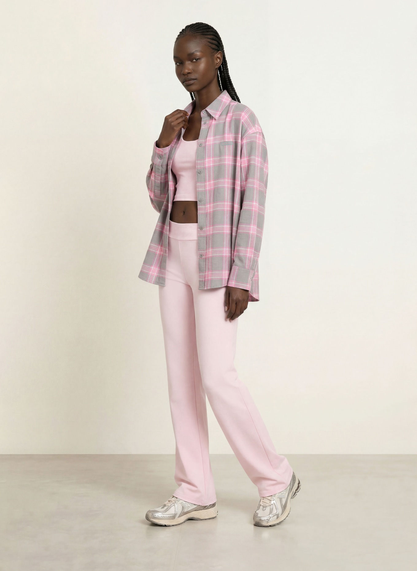OH APRIL VIVIAN flannel shirt: GRAY / LIGHT GRAY / PINK