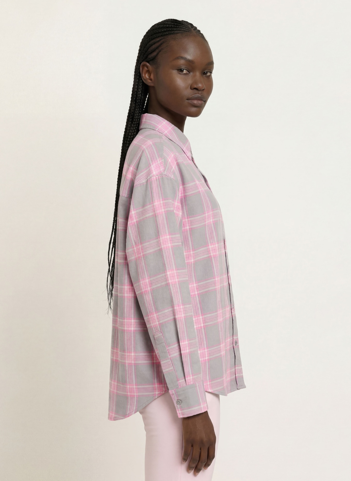 OH APRIL VIVIAN flannel shirt: GRAY / LIGHT GRAY / PINK